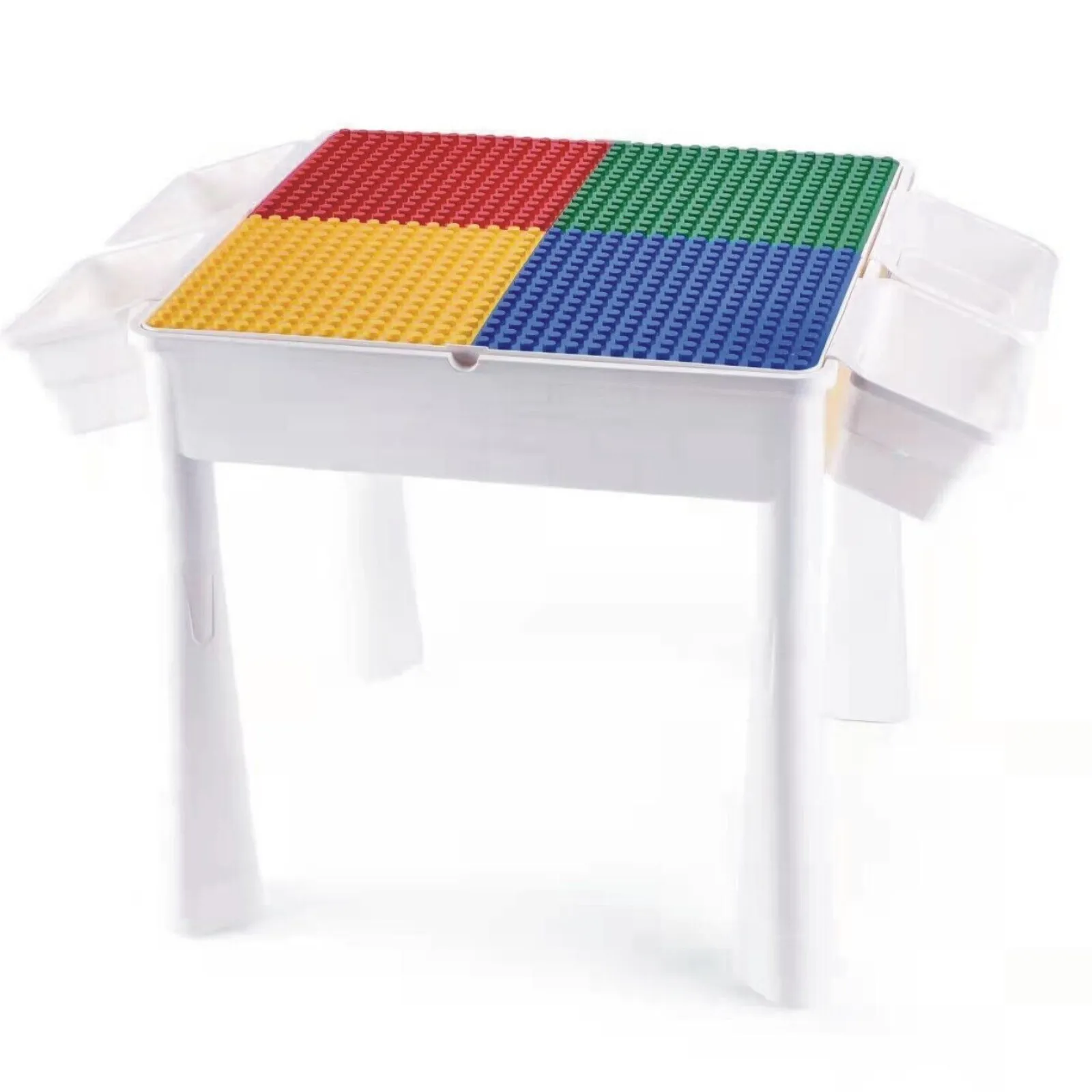 Little Helper Table & Chairs (plastic) | Childrens 4-in-1 Multipurpose Plastic Lego | Duplo Table | Reversible Desk | Sand & Water Table | 2 Chairs & 100 Blocks