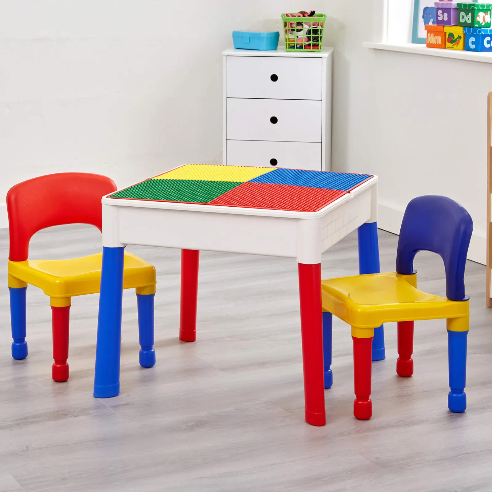 Little Helper Sand & Water Table & Sandpits & Mud Kitchens | Kids Arts & Crafts & Accessories | Children's 5-in-1 Table & 2 Chairs Set | Sand & Water Pit | Lego | Dry Wipe Top | Storage