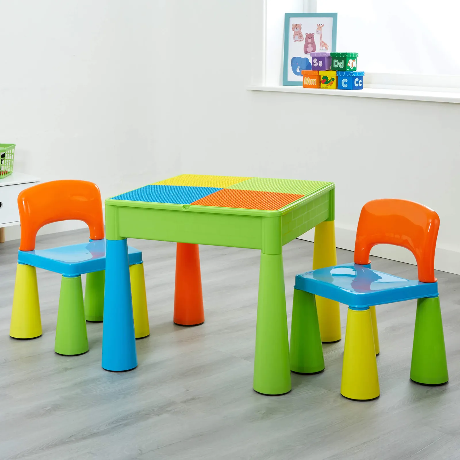 Little Helper Sand & Water Table & Sandpits & Mud Kitchens | Table & Chairs (plastic) | Children's 5-in-1 Table & 2 Chairs Set | Sand & Water Pit | Lego | Dry Wipe Top | Storage