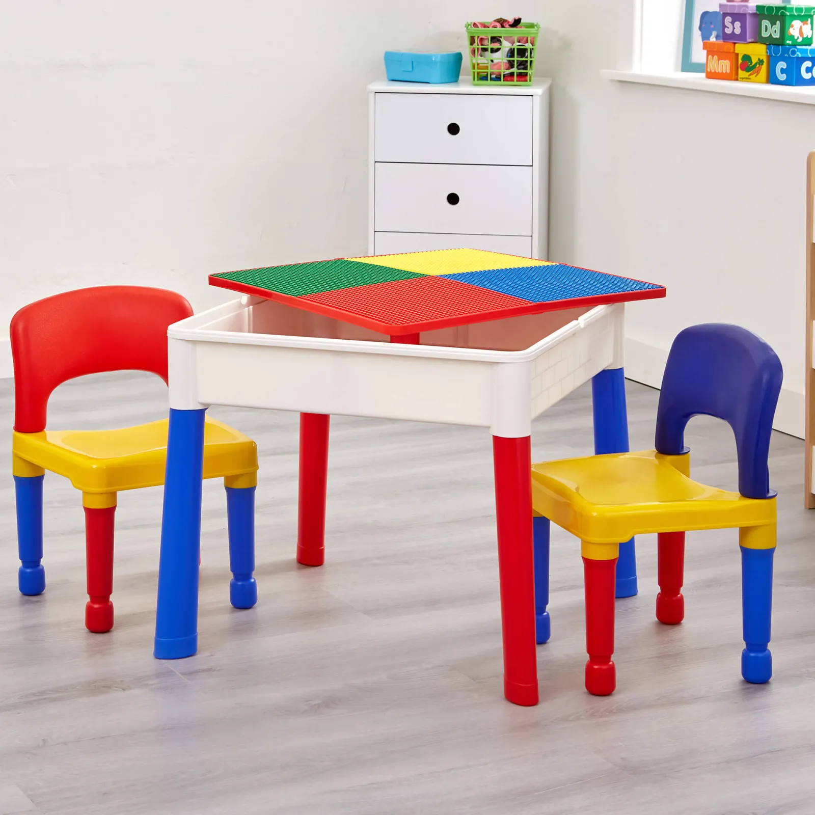 Little Helper Sand & Water Table & Sandpits & Mud Kitchens | Kids Arts & Crafts & Accessories | Children's 5-in-1 Table & 2 Chairs Set | Sand & Water Pit | Lego | Dry Wipe Top | Storage