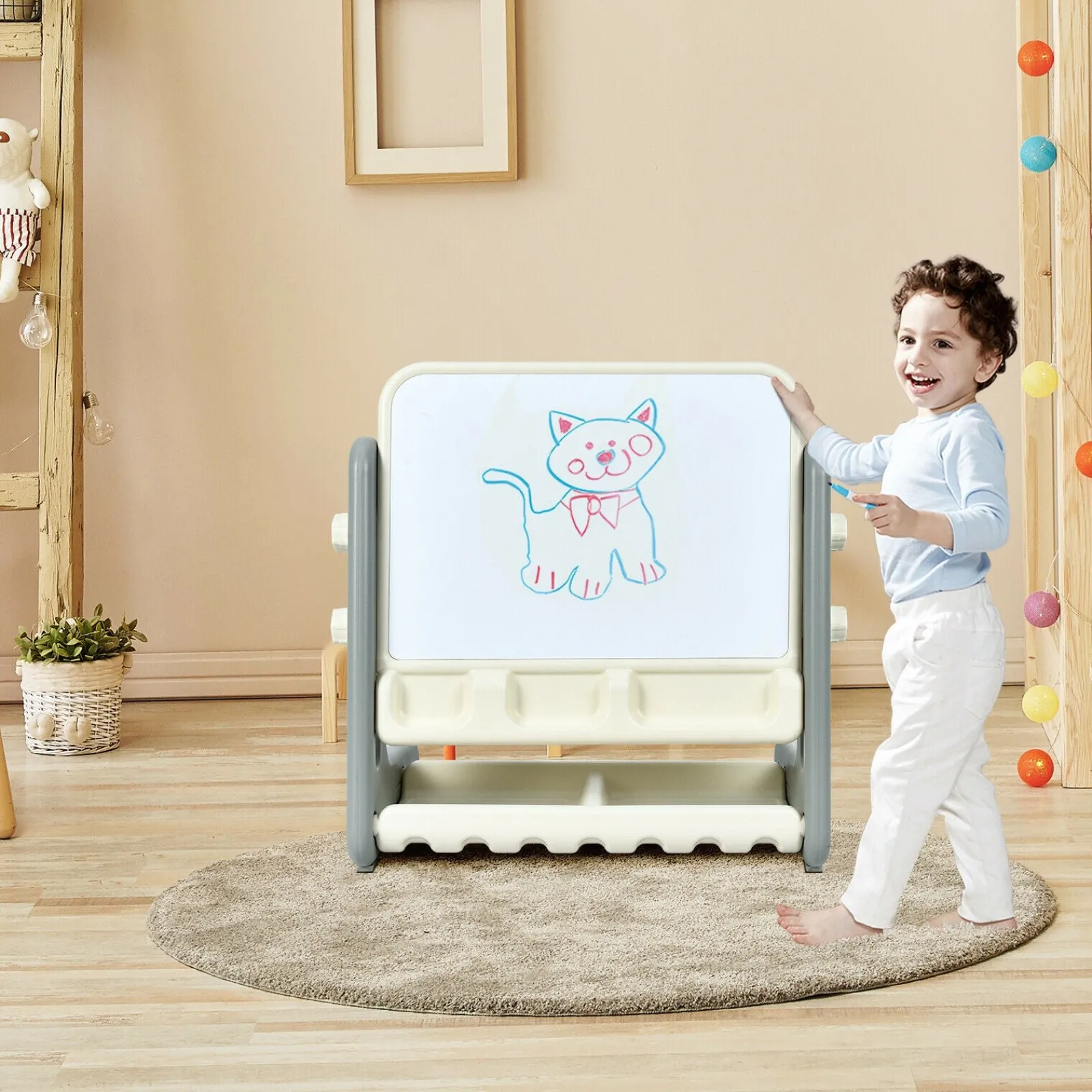 Little Helper Kids Arts & Crafts & Accessories | Easels & Accessories | Children's 4-in-1 Table & Chair | Height Adjustable Easel Whiteboard | Dry Wipe & Magnetic | Storage | 3 Years+