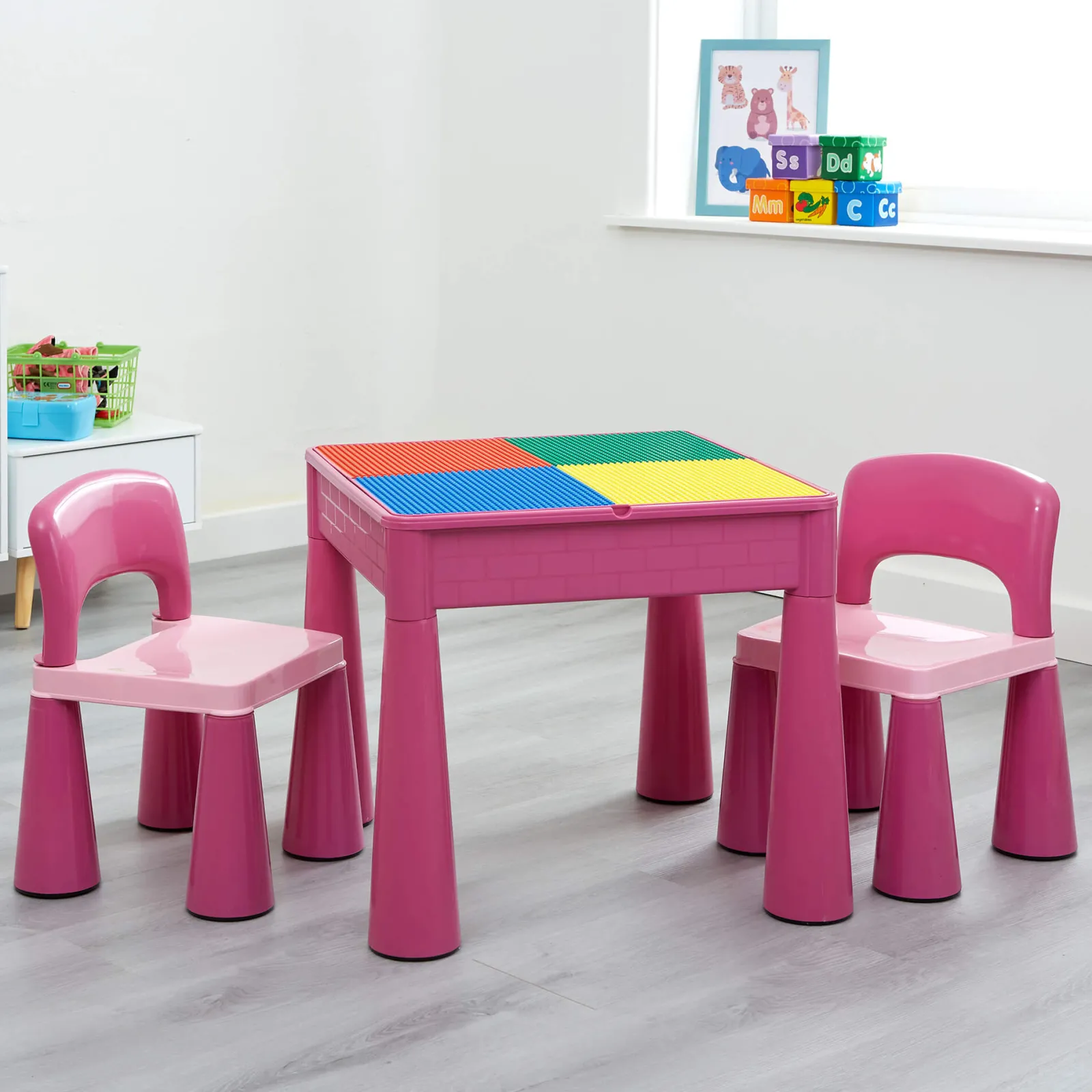 Little Helper Sand & Water Table & Sandpits & Mud Kitchens | Table & Chairs (plastic) | Children's Indoor | Outdoor Multipurpose Plastic Table & 2 Chairs Set | Lego Board | Sand & Water Pit | Pink