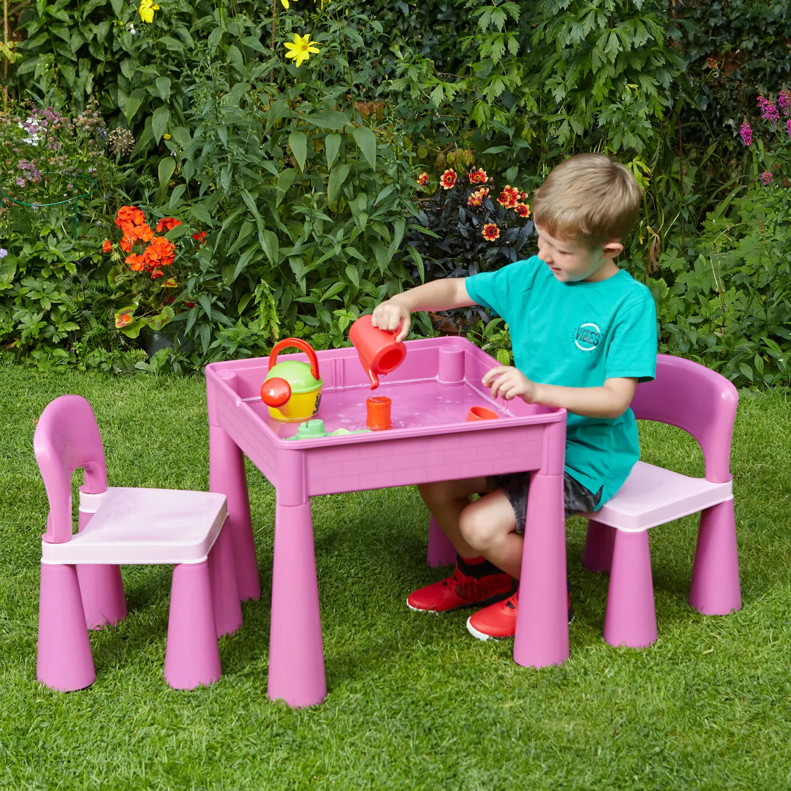 Little Helper Sand & Water Table & Sandpits & Mud Kitchens | Table & Chairs (plastic) | Children's Indoor | Outdoor Multipurpose Plastic Table & 2 Chairs Set | Lego Board | Sand & Water Pit | Pink
