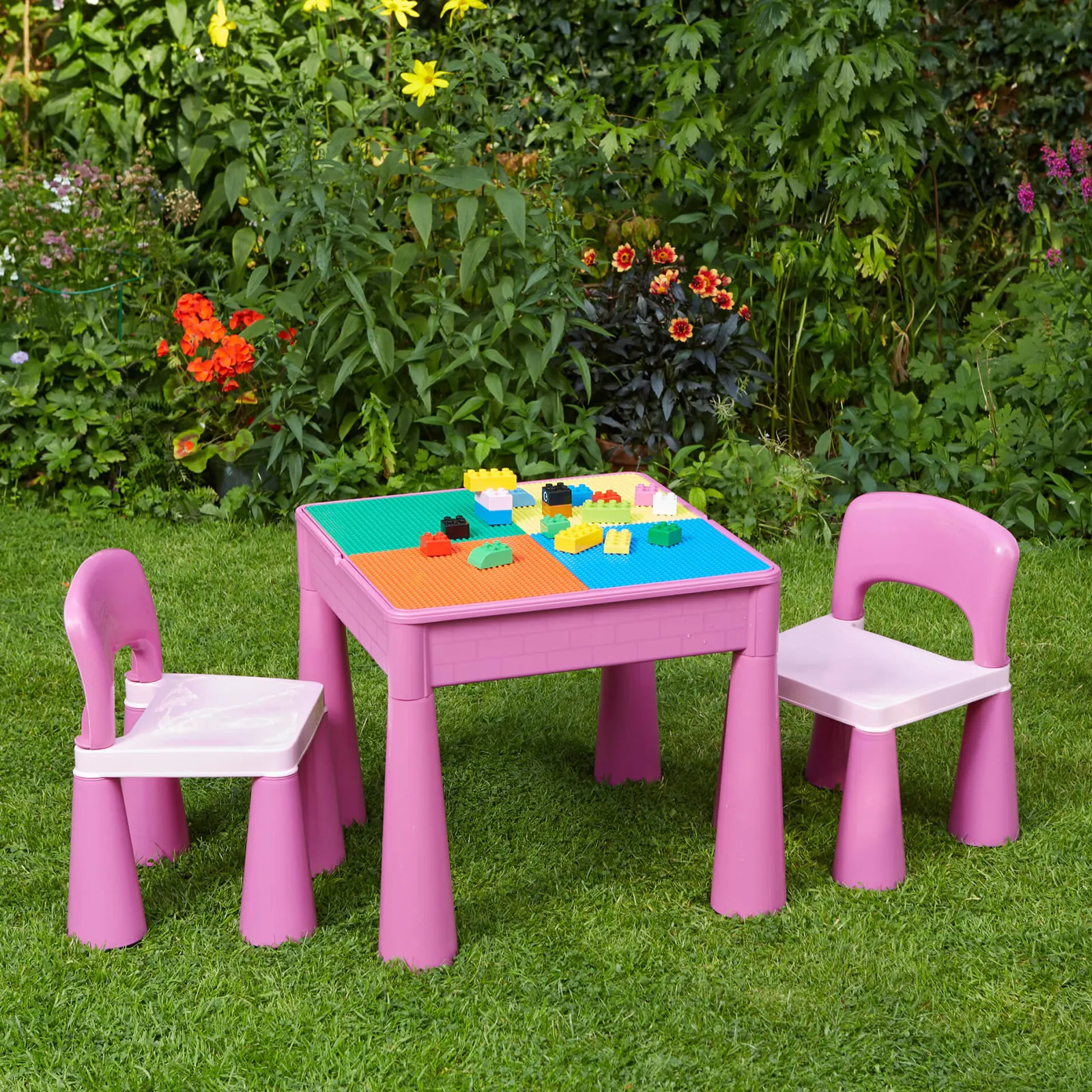 Little Helper Sand & Water Table & Sandpits & Mud Kitchens | Table & Chairs (plastic) | Children's Indoor | Outdoor Multipurpose Plastic Table & 2 Chairs Set | Lego Board | Sand & Water Pit | Pink