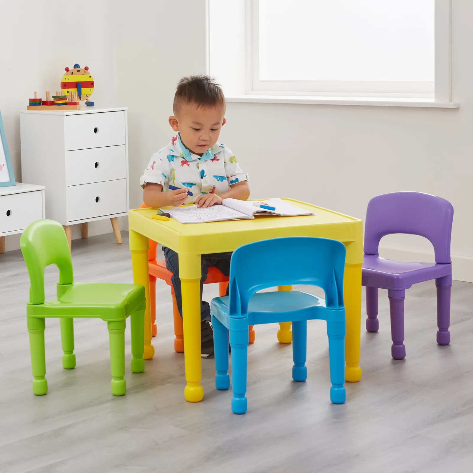 Little Helper Table & Chairs (plastic) | Children's Indoor & Outdoor Plastic Easy Clean Table & 4 Chairs Set | Multicoloured