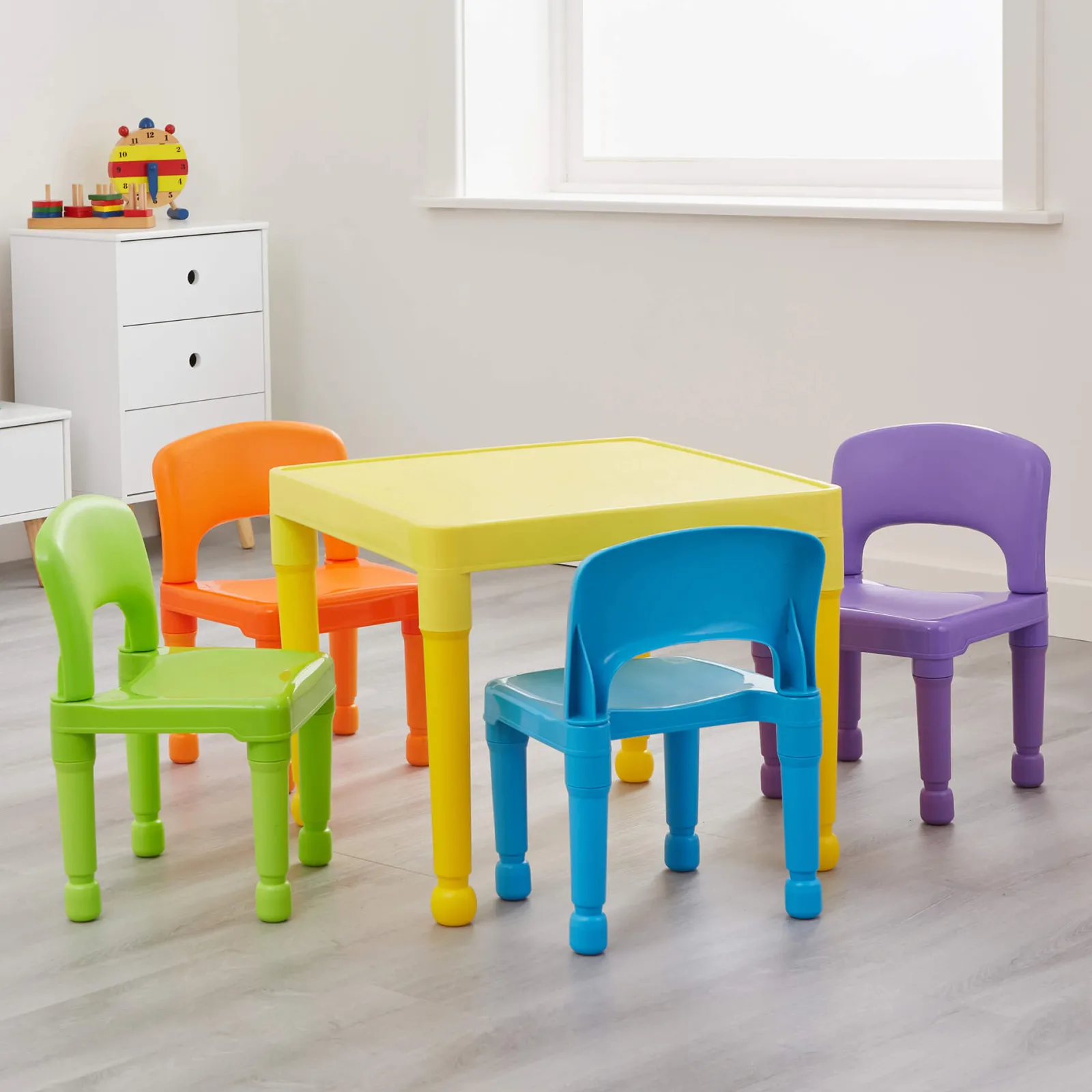 Little Helper Table & Chairs (plastic) | Children's Indoor & Outdoor Plastic Easy Clean Table & 4 Chairs Set | Multicoloured