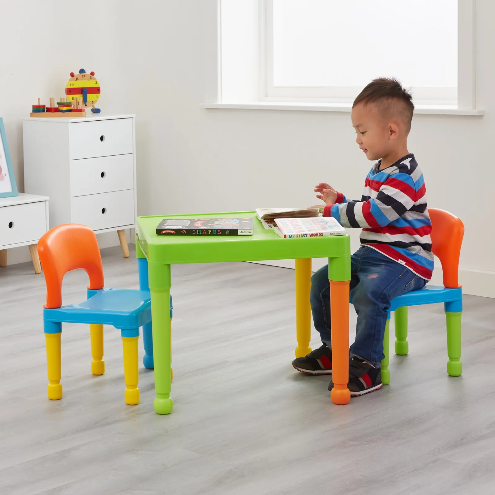 Little Helper Table & Chairs (plastic) | Children's Indoor & Outdoor Solid Plastic Easy Clean Table & 2 Chairs Set | Multicoloured