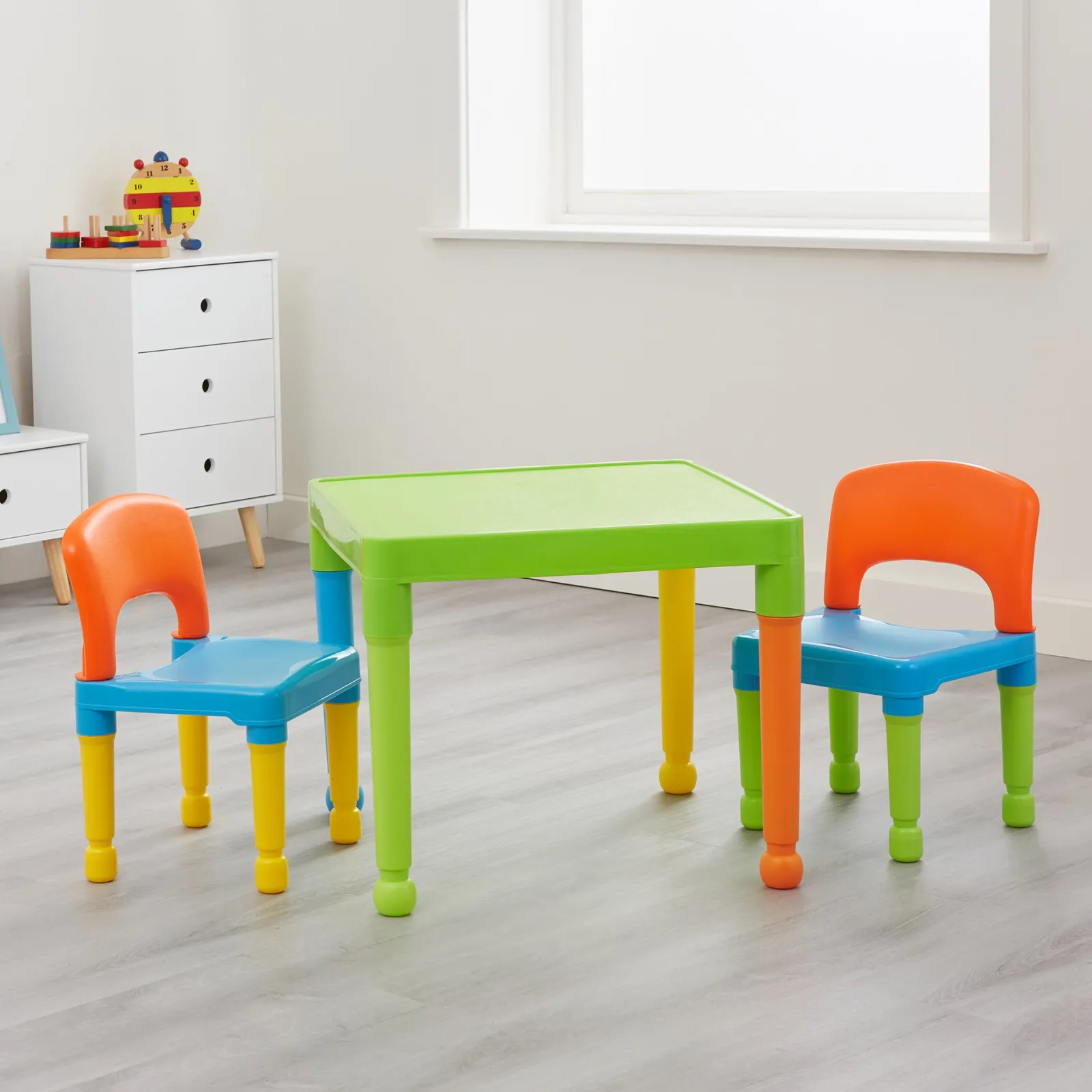 Little Helper Table & Chairs (plastic) | Children's Indoor & Outdoor Solid Plastic Easy Clean Table & 2 Chairs Set | Multicoloured