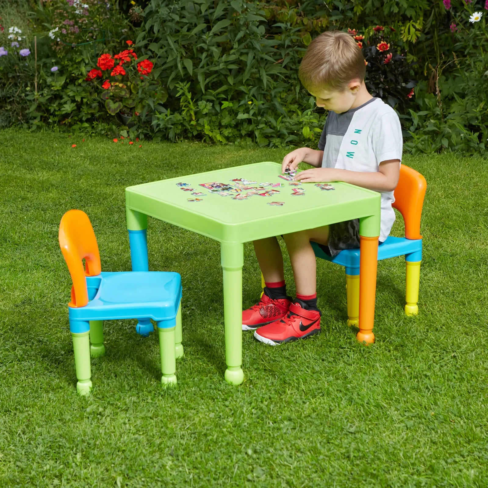 Little Helper Table & Chairs (plastic) | Children's Indoor & Outdoor Solid Plastic Easy Clean Table & 2 Chairs Set | Multicoloured