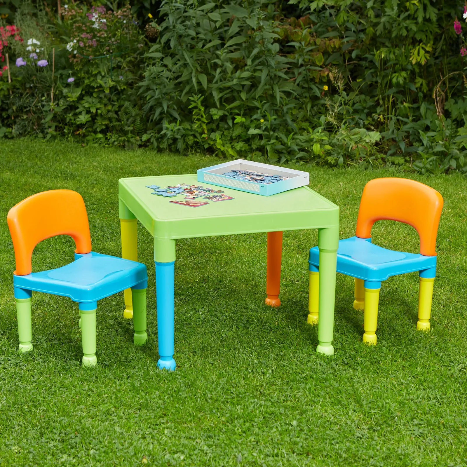 Little Helper Table & Chairs (plastic) | Children's Indoor & Outdoor Solid Plastic Easy Clean Table & 2 Chairs Set | Multicoloured