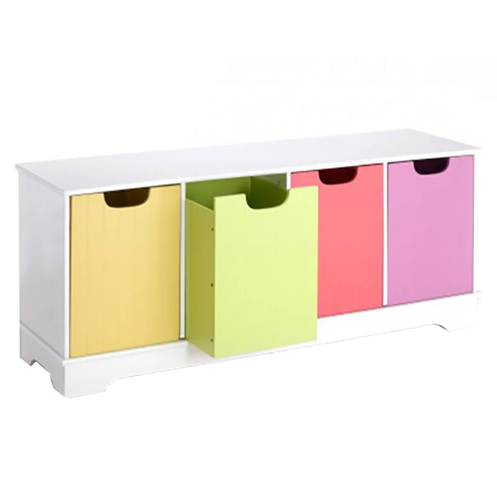 Little Helper Toy Storage Units | Toy Storage Units | Childrens Large Deluxe White Toy Storage Unit | Bench with 4 Colourful Storage Boxes | 1.2m Wide