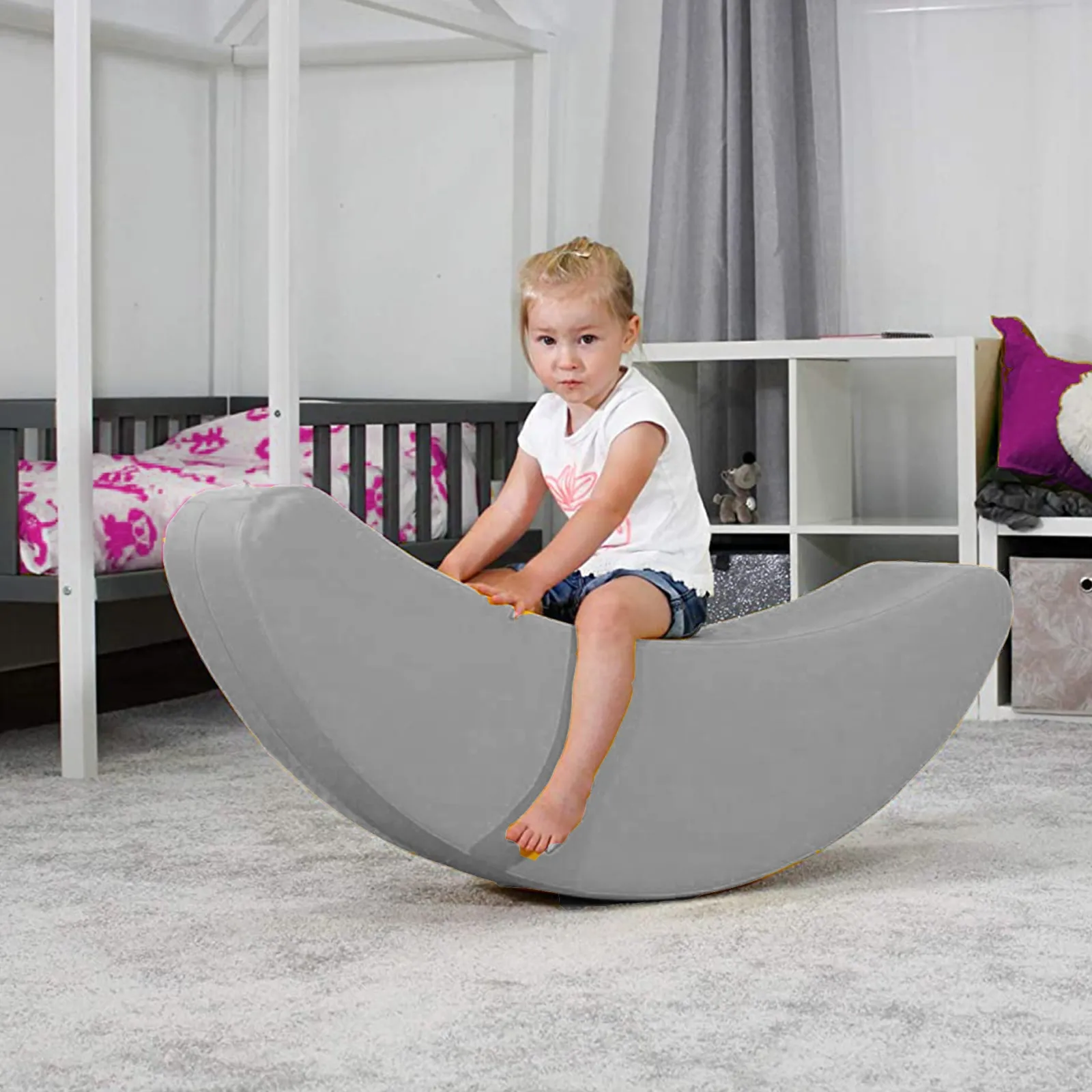 Little Helper Ride On Toys | Childrens Large Leather Rocker | Ride-on Soft Rocking Toy | Soft Play Banana | Grey | 12m+