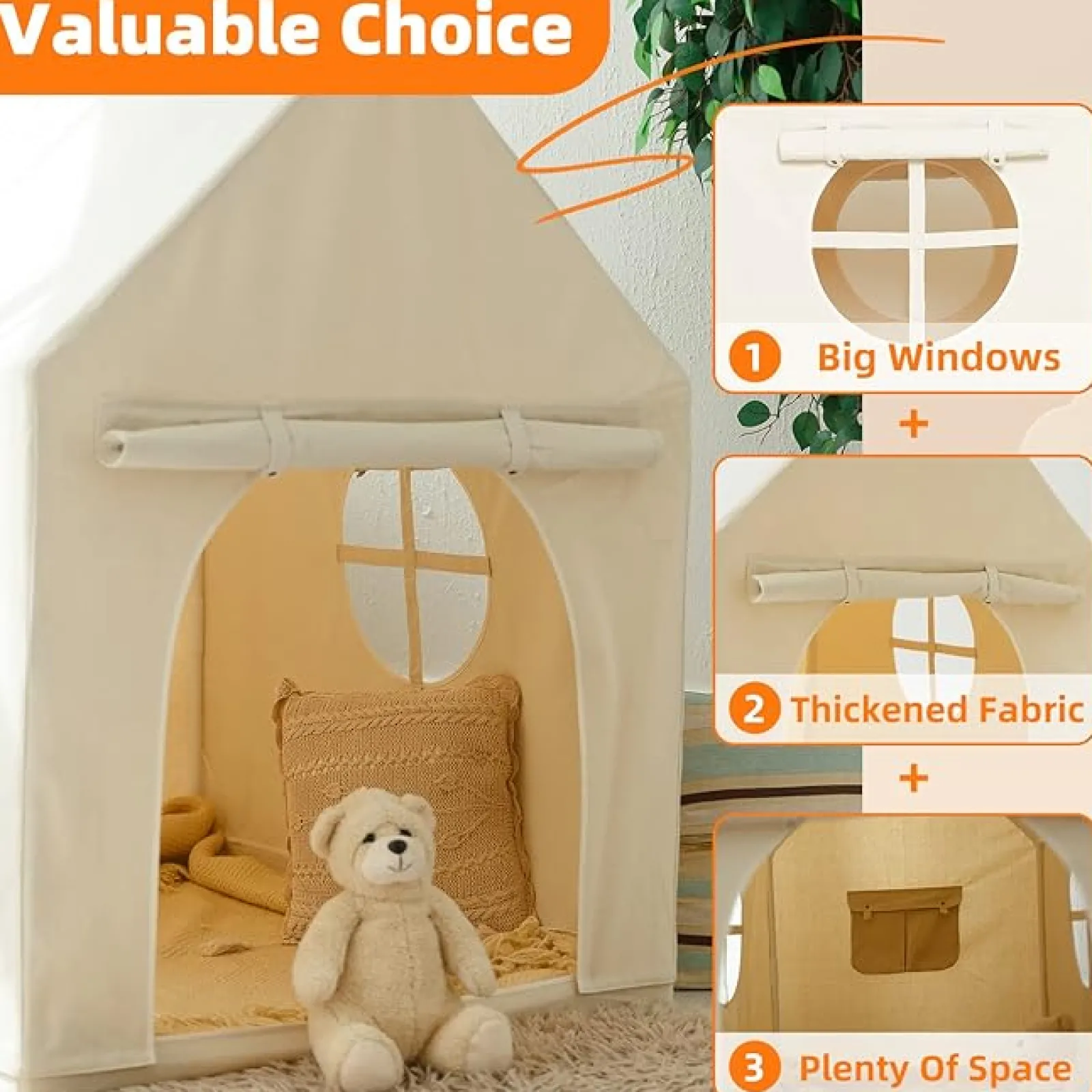Little Helper Playhouses, Teepees & Dens | Playhouses, Teepees & Dens | Children’s Large Montessori Wendy House | Play House | 1.3m High | Cream | 3-8 Years
