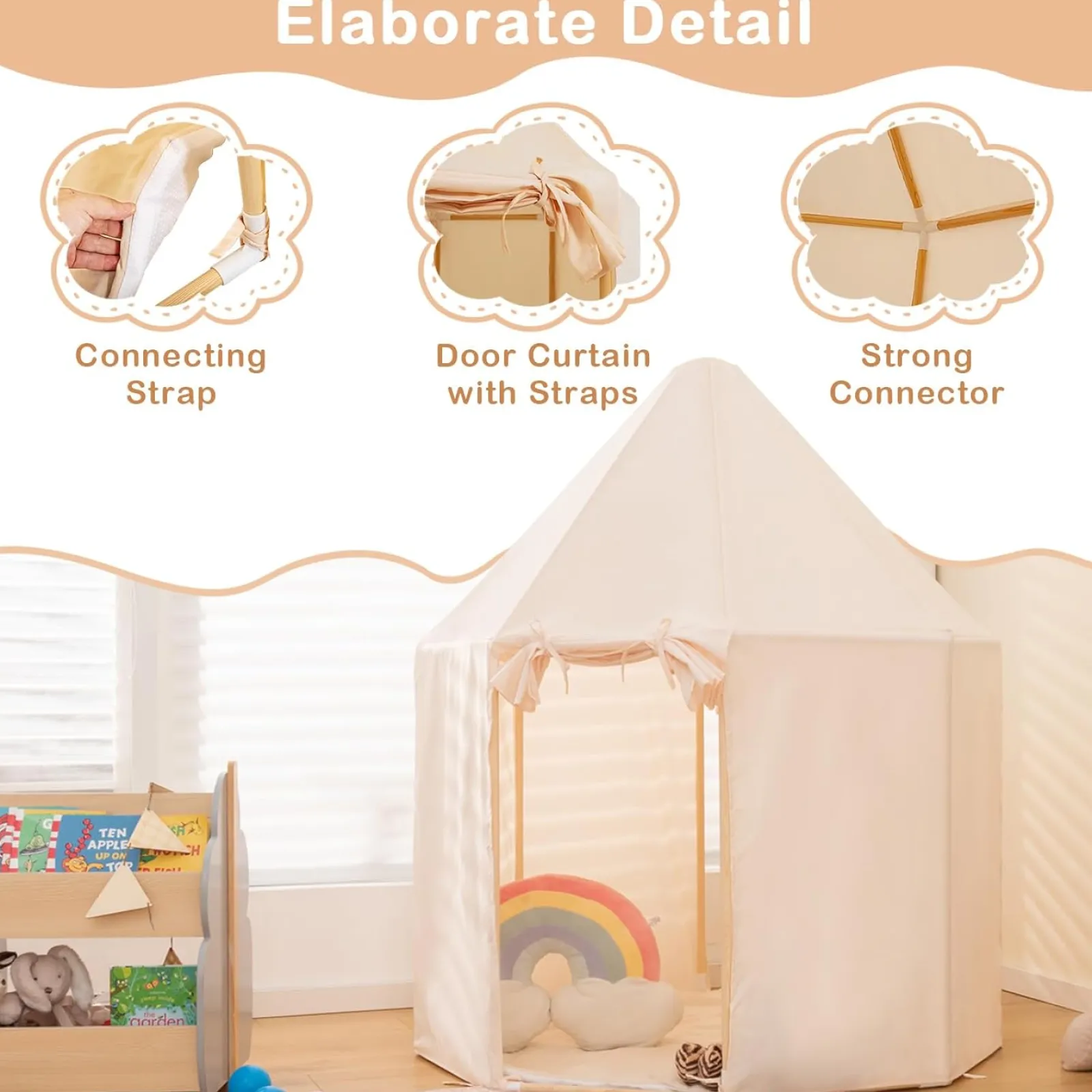 Little Helper Playhouses, Teepees & Dens | Playhouses, Teepees & Dens | Children’s Large Playhouse Tent | 2 Doors with Washable Mat | Cream