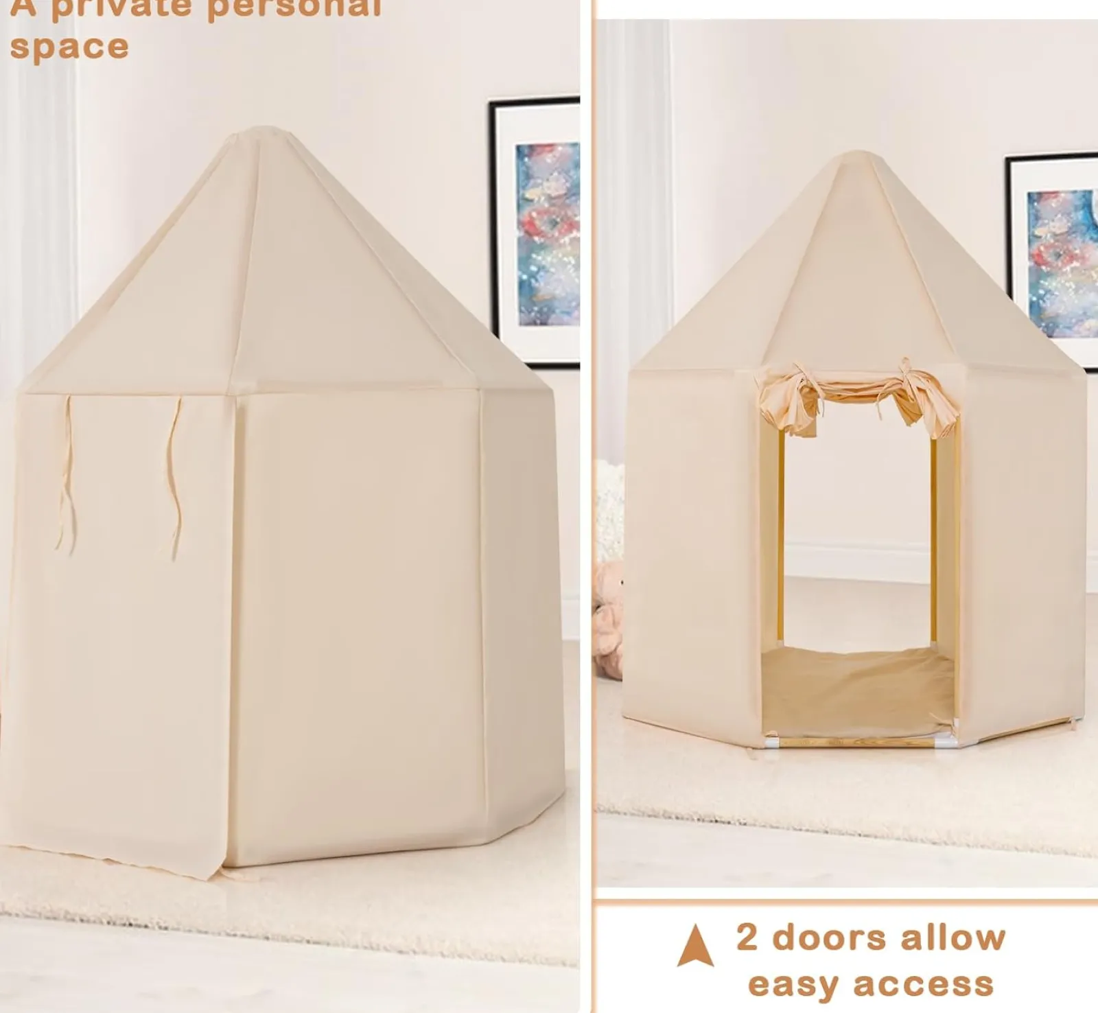 Little Helper Playhouses, Teepees & Dens | Playhouses, Teepees & Dens | Children’s Large Playhouse Tent | 2 Doors with Washable Mat | Cream