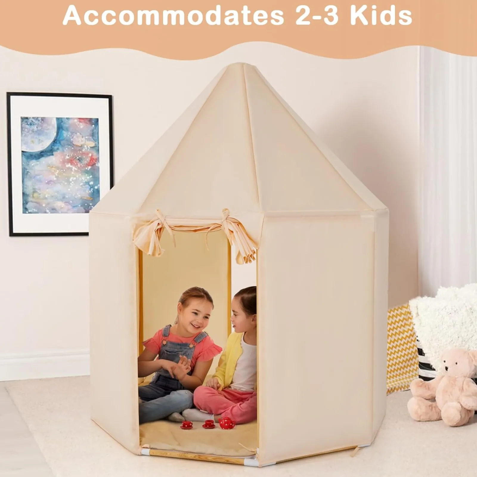 Little Helper Playhouses, Teepees & Dens | Playhouses, Teepees & Dens | Children’s Large Playhouse Tent | 2 Doors with Washable Mat | Cream