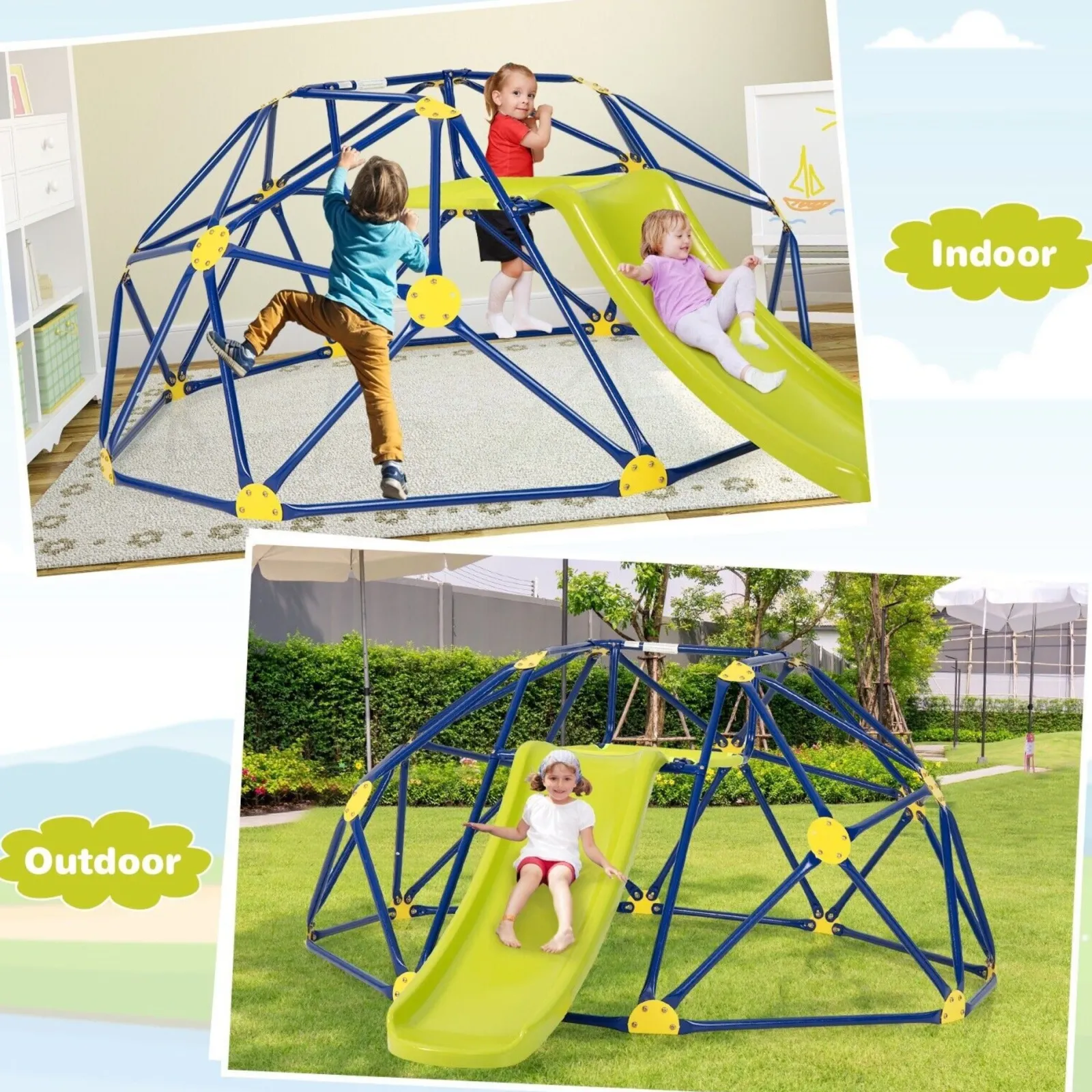 Little Helper Swing & Slide Sets & Garden Play & Trampolines | Kids Climbing Frames & Activity Toys | Children's Large Rust-resistant Indoor & Outdoor Montessori Climbing Frame Dome with Slide | 3-12 years