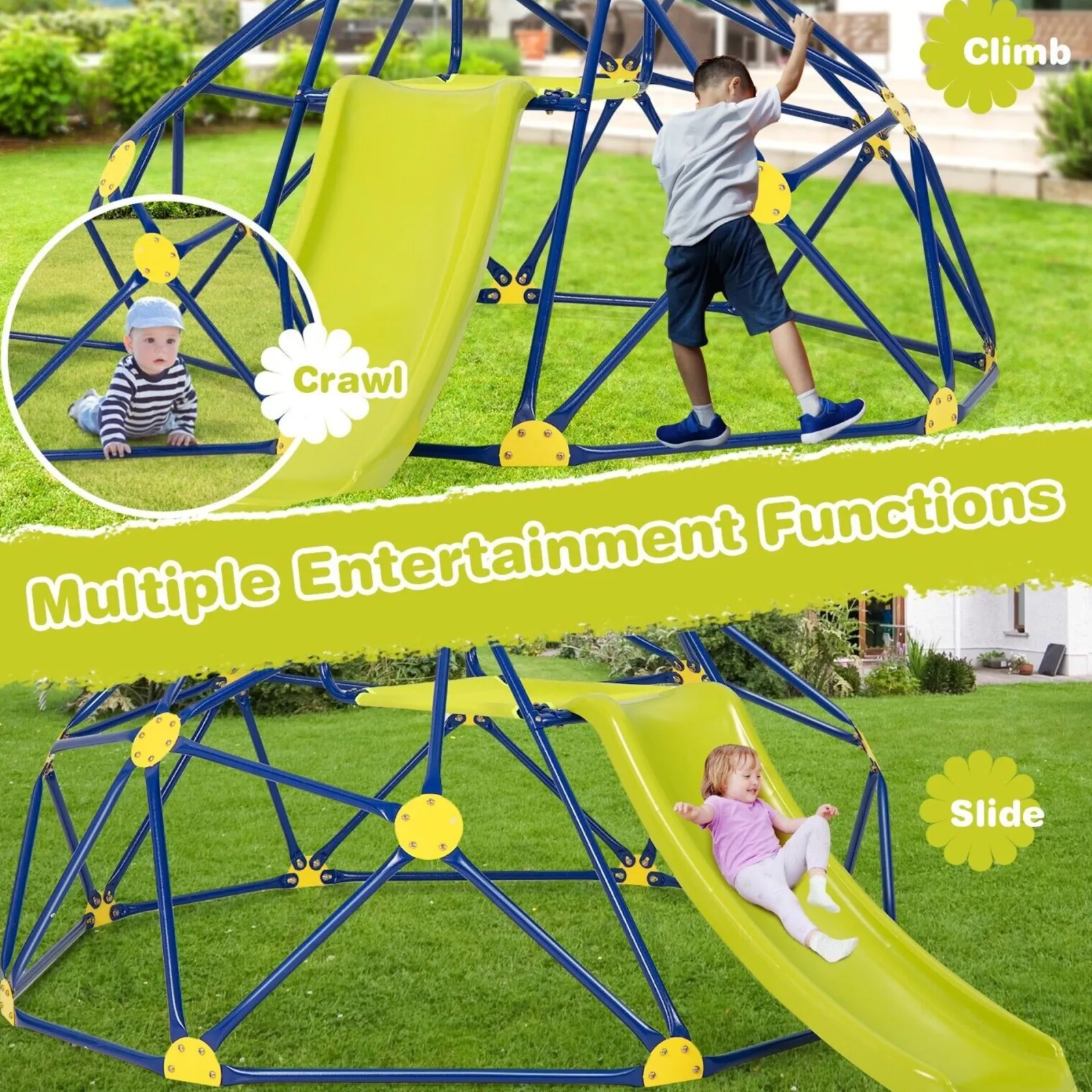 Little Helper Swing & Slide Sets & Garden Play & Trampolines | Kids Climbing Frames & Activity Toys | Children's Large Rust-resistant Indoor & Outdoor Montessori Climbing Frame Dome with Slide | 3-12 years