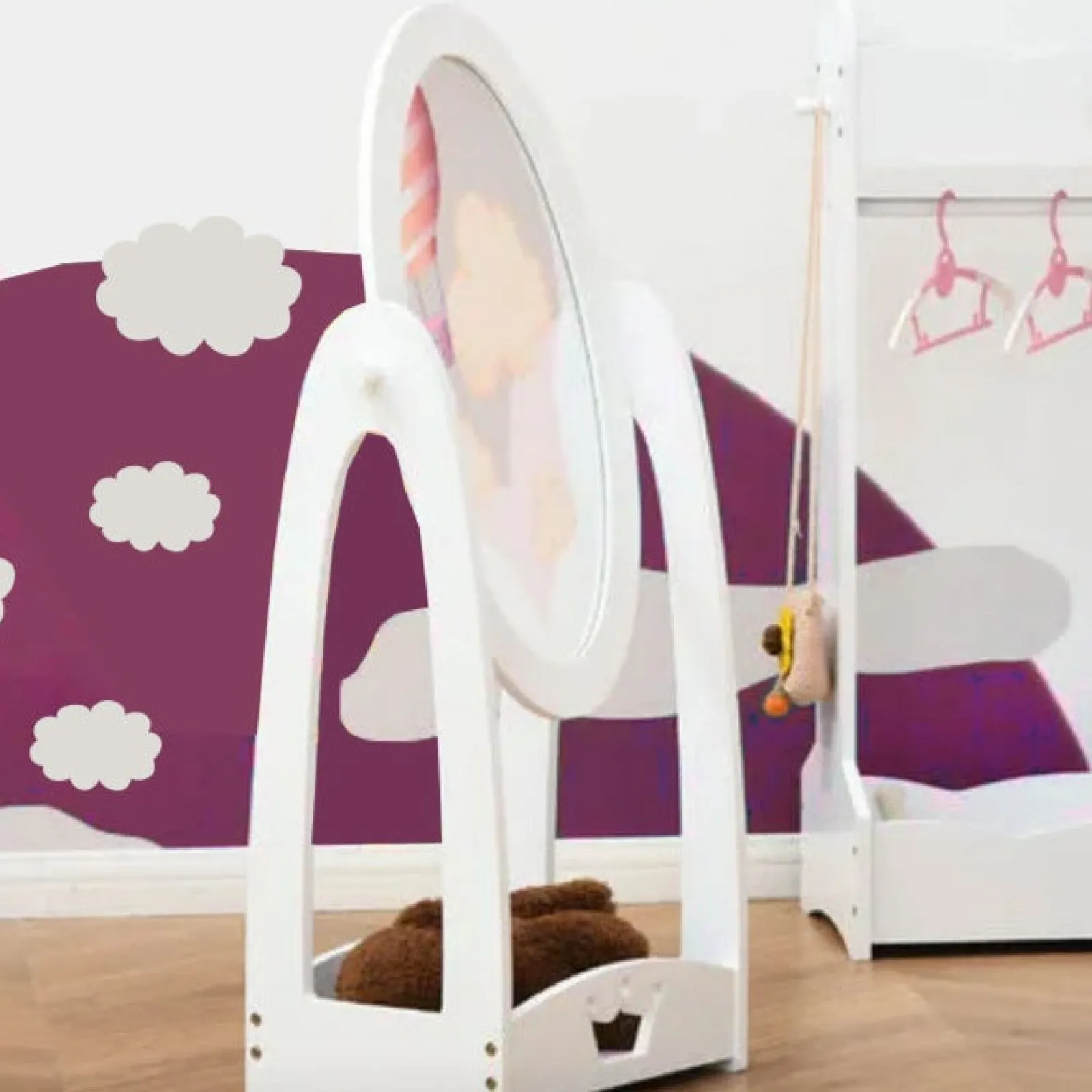 Little Helper Mirrors | Children's mirror | Freestanding Oval Tilting Mirror with Storage Box | White | 3-8 Years