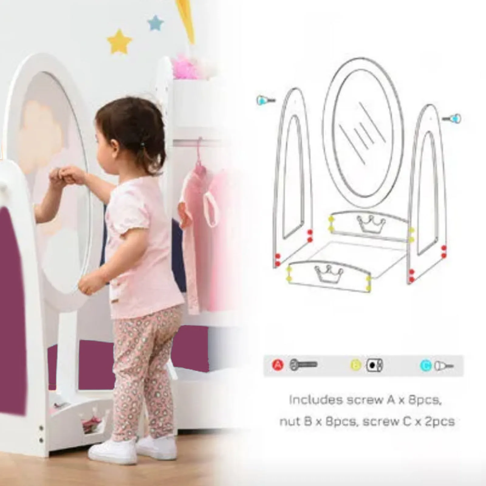 Little Helper Mirrors | Children's mirror | Freestanding Oval Tilting Mirror with Storage Box | White | 3-8 Years
