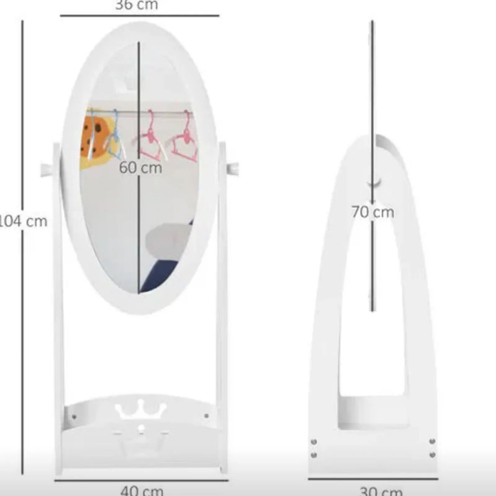 Little Helper Mirrors | Children's mirror | Freestanding Oval Tilting Mirror with Storage Box | White | 3-8 Years