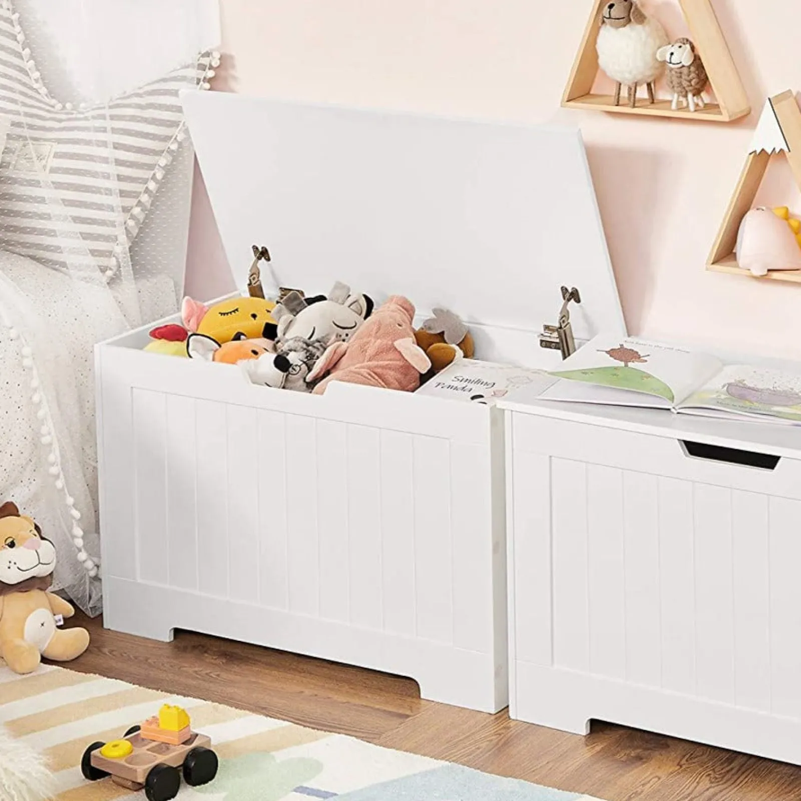 Little Helper Toy Box & Blanket Box | Toy Box & Blanket Box | Childrens Modern Wooden Toy Box with Slow Release Hinges | Ottoman | Blanket Box | White