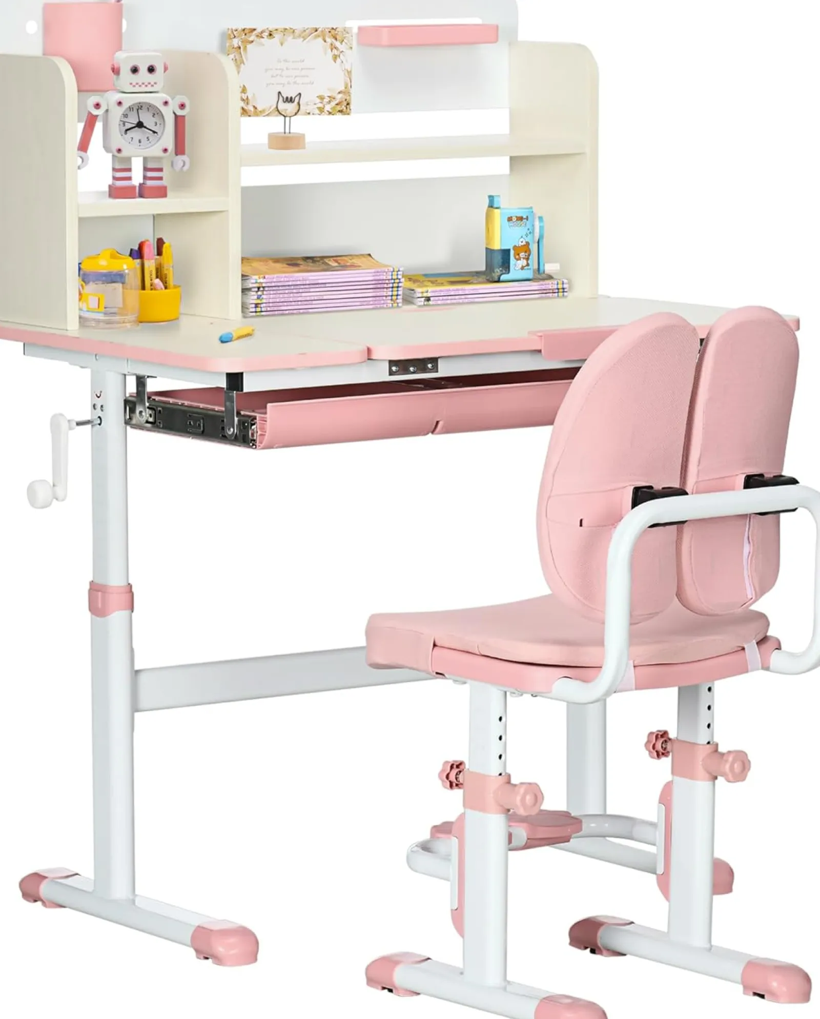 Little Helper Montessori Toys & Products | Table & Chairs (plastic) | Children's Montessori Ergonomic Height Adjustable Tilting Desk & Chair | Pink | 3-12 Years