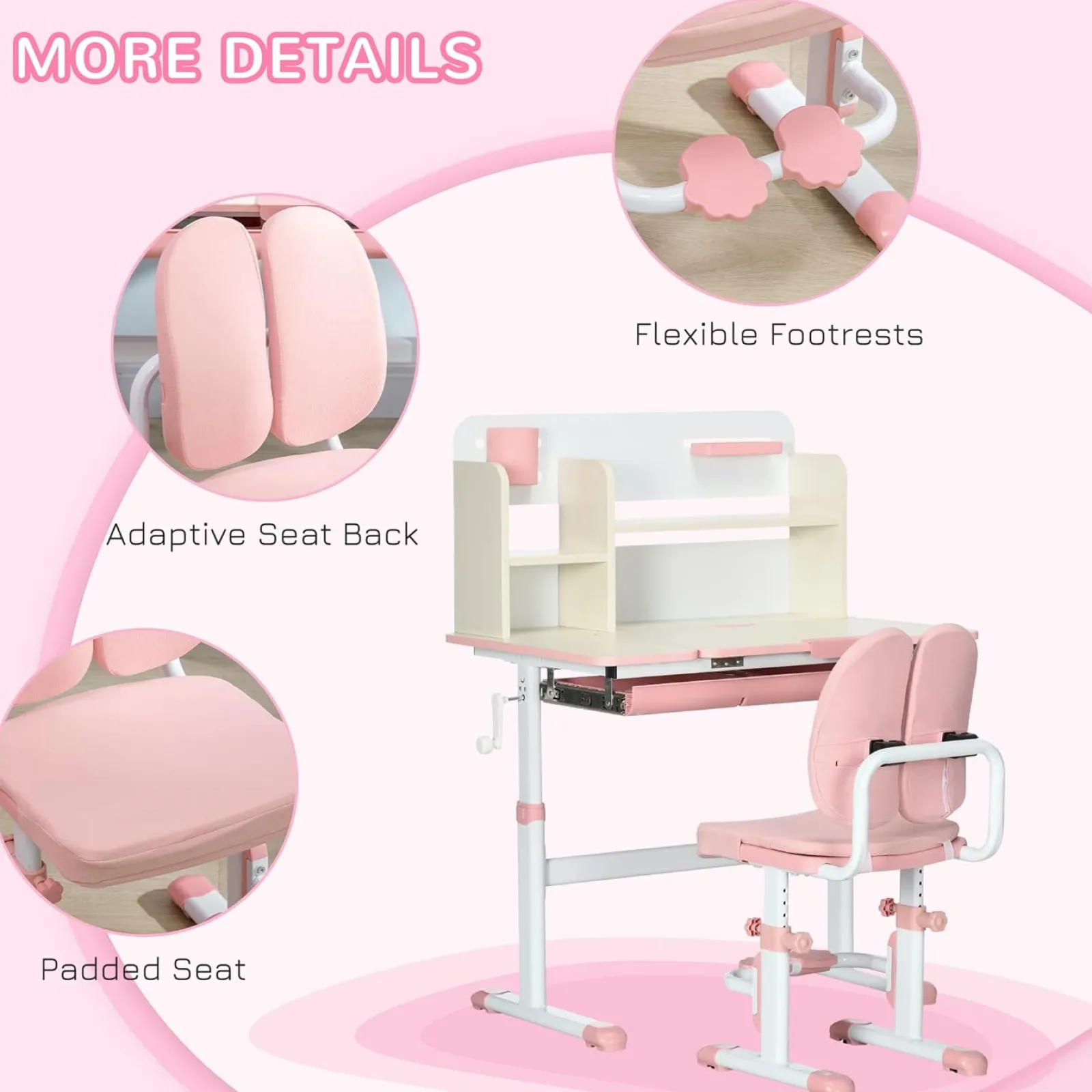 Little Helper Montessori Toys & Products | Table & Chairs (plastic) | Children's Montessori Ergonomic Height Adjustable Tilting Desk & Chair | Pink | 3-12 Years