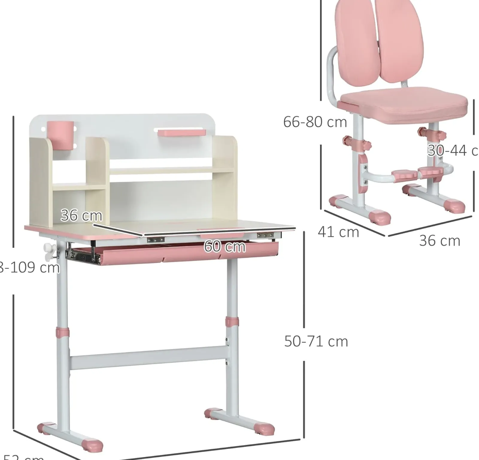 Little Helper Montessori Toys & Products | Table & Chairs (plastic) | Children's Montessori Ergonomic Height Adjustable Tilting Desk & Chair | Pink | 3-12 Years
