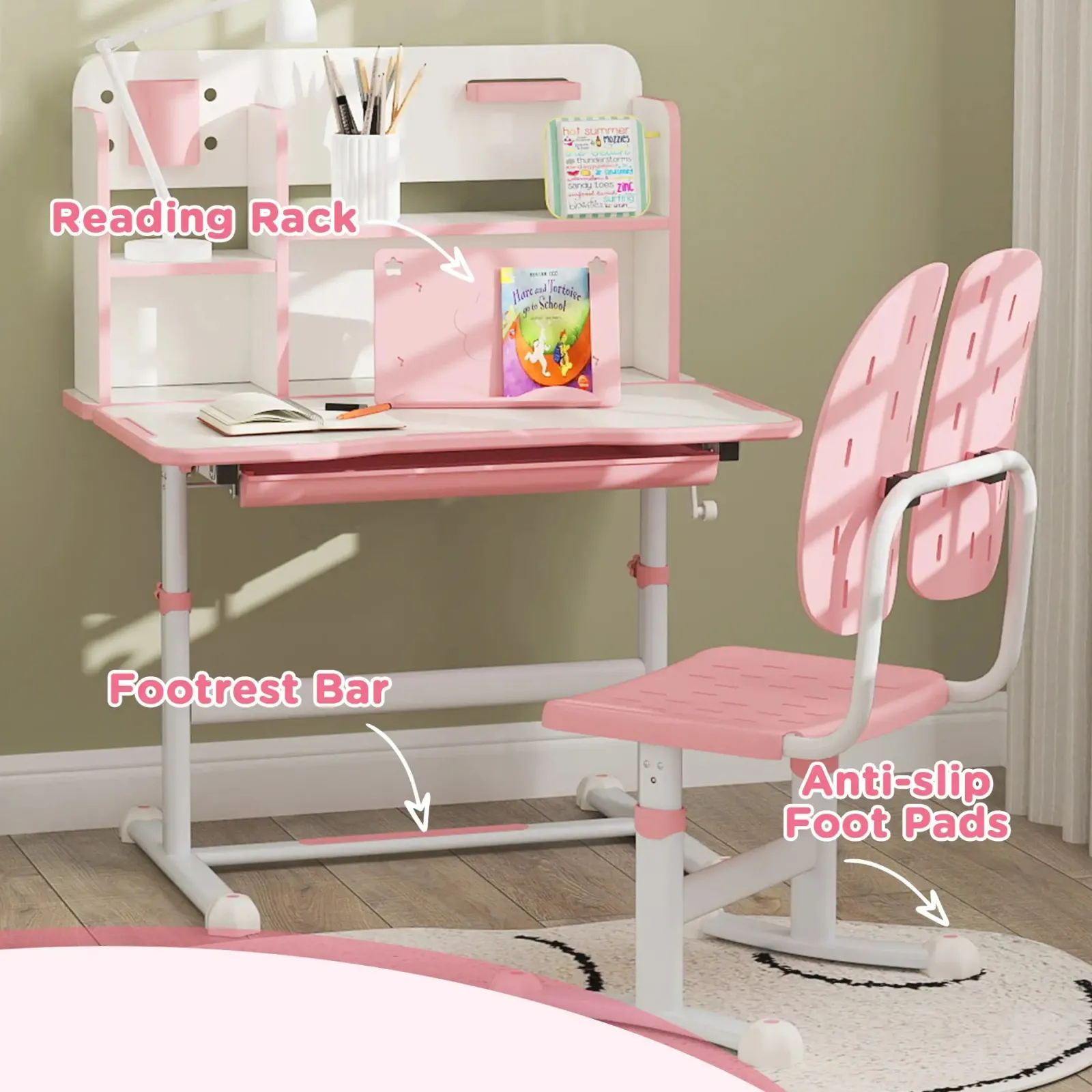 Little Helper Table & Chairs (plastic) | Children's Montessori Ergonomic Height Adjustable Tilting Study & Art Desk & Chair | Pink | 3-12 Years
