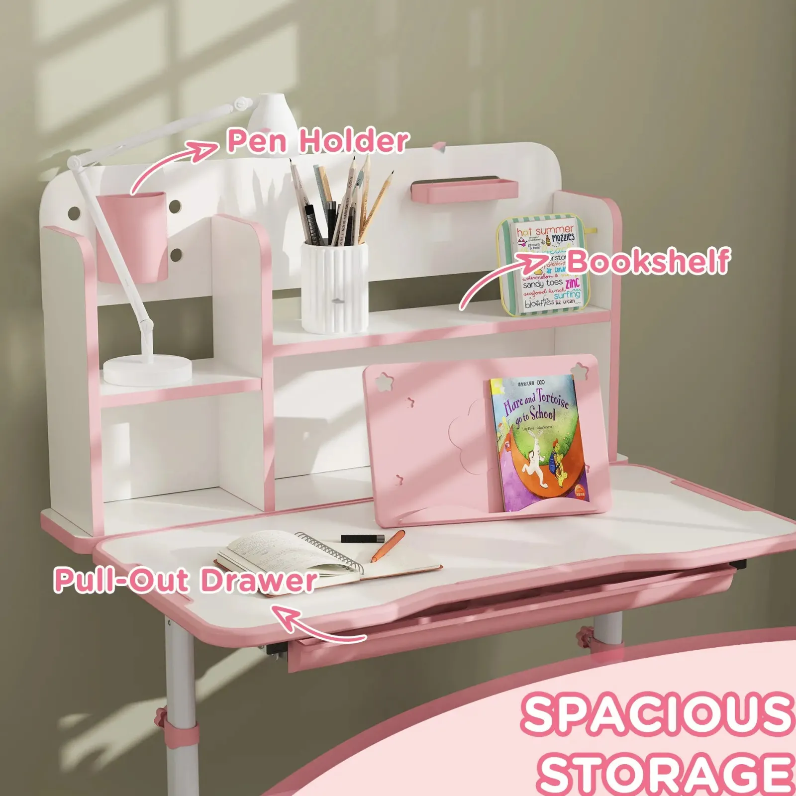 Little Helper Table & Chairs (plastic) | Children's Montessori Ergonomic Height Adjustable Tilting Study & Art Desk & Chair | Pink | 3-12 Years