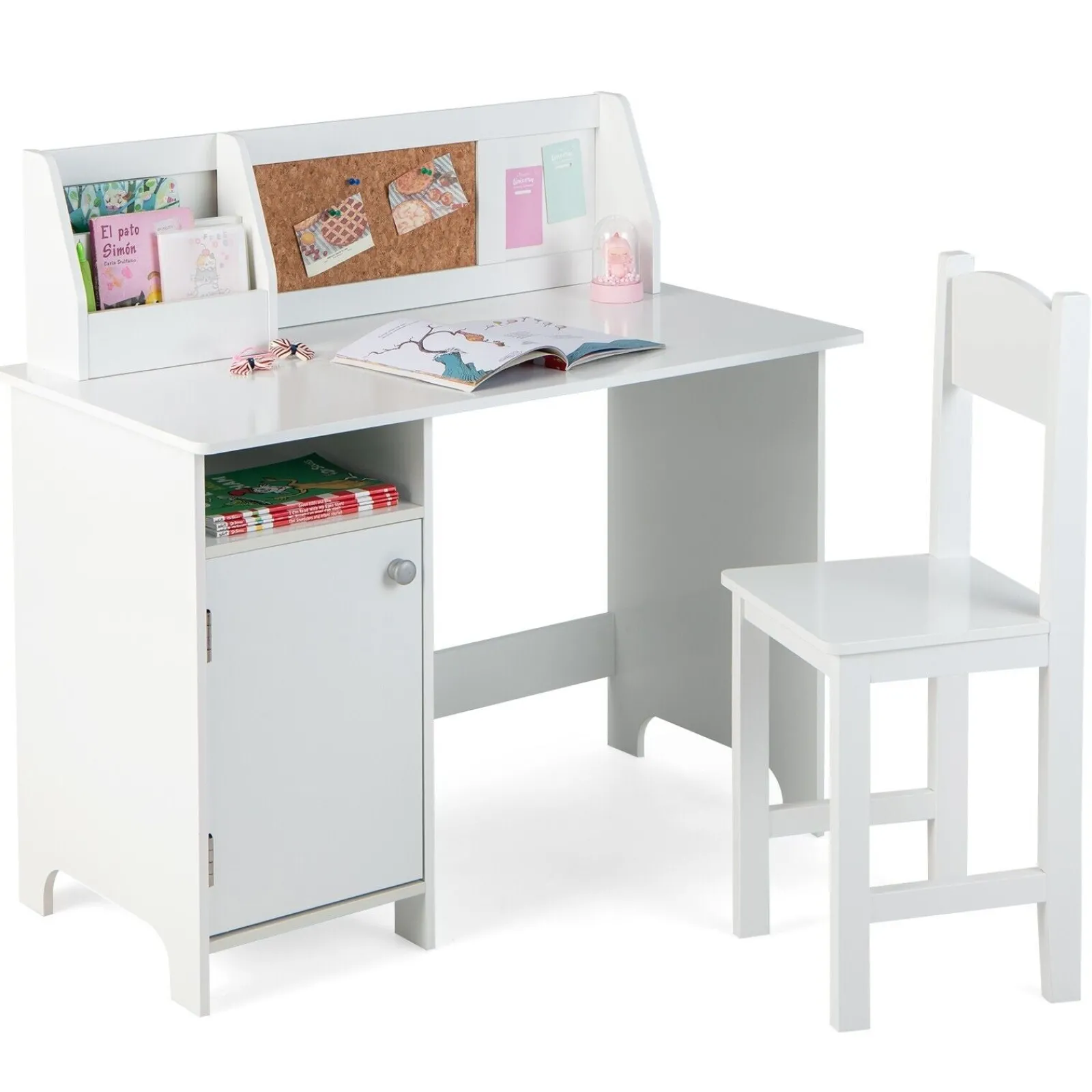Little Helper Montessori Toys & Products | Table & Chairs (wooden) | Children's Montessori Homework Desk | Bureau | Storage Cupboard & Chair | White | 5-14 Years