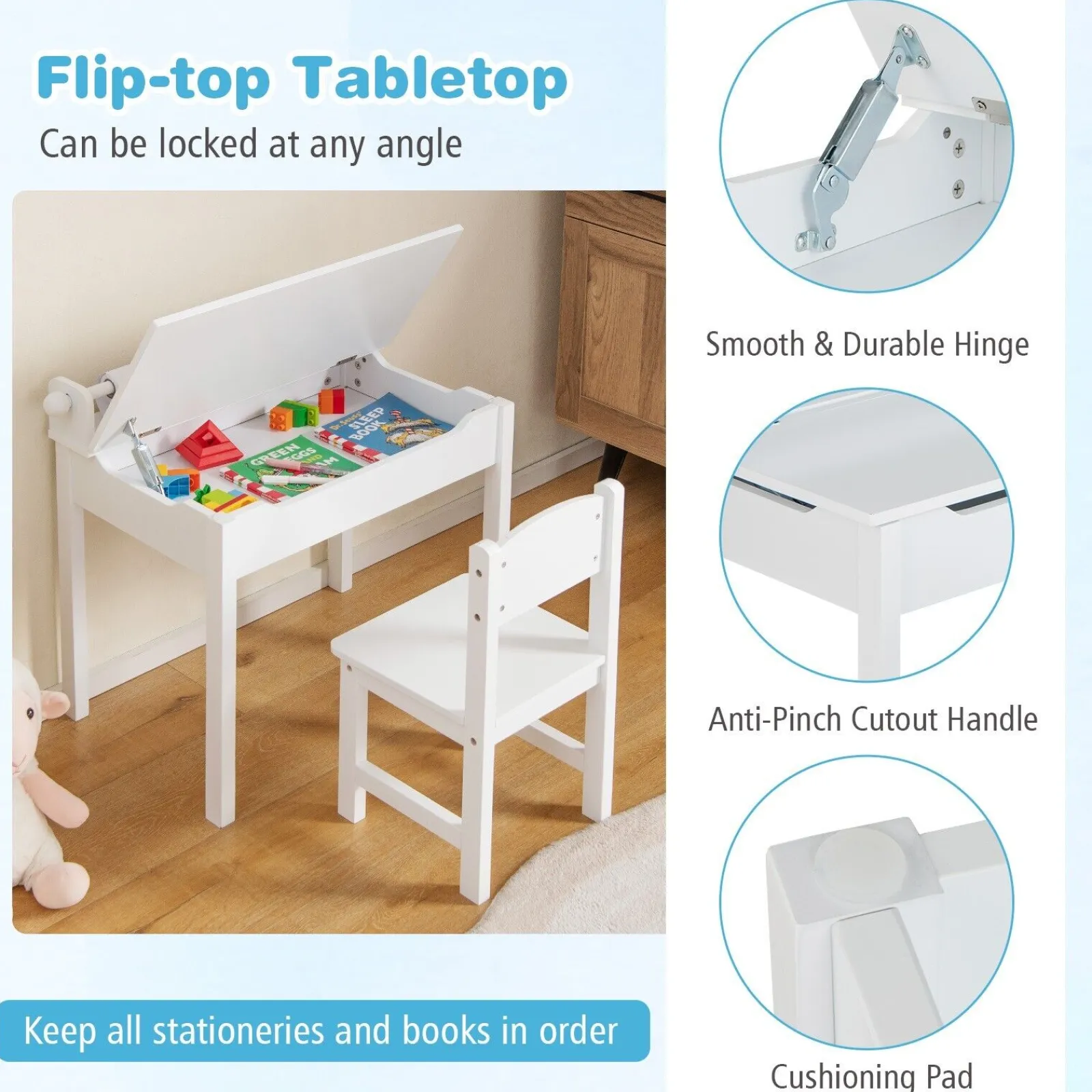 Little Helper Montessori Toys & Products | Table & Chairs (wooden) | Children's Montessori Homework Desk & Ergonomic Spine-Supporting Chair | Paper Roll | White | 3 Years+