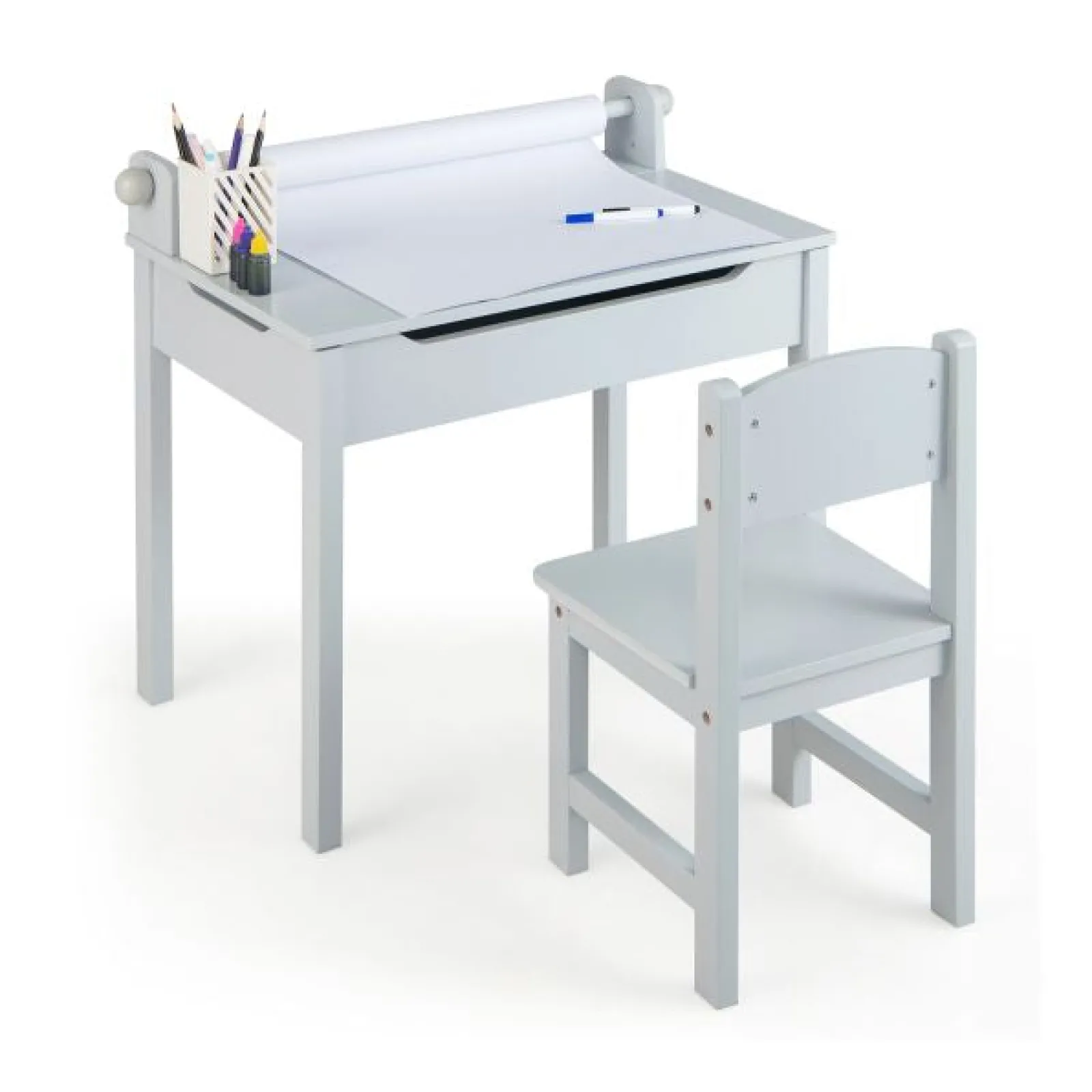 Little Helper Montessori Toys & Products | Table & Chairs (wooden) | Children's Montessori Homework Desk & Ergonomic Spine-Supporting Chair | Paper Roll | White | 3 Years+