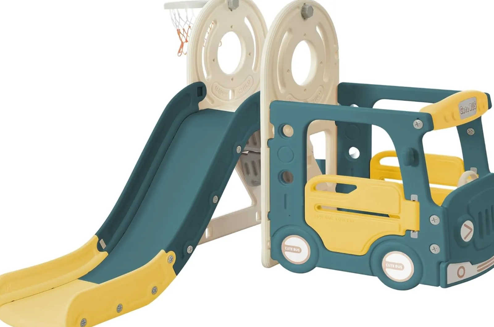 Little Helper Swing & Slide Sets & Garden Play & Trampolines | Montessori Toys & Products | Children's Montessori Play Bus and Slide | Basketball Hoop | Indoor Outdoor | Green or Beige