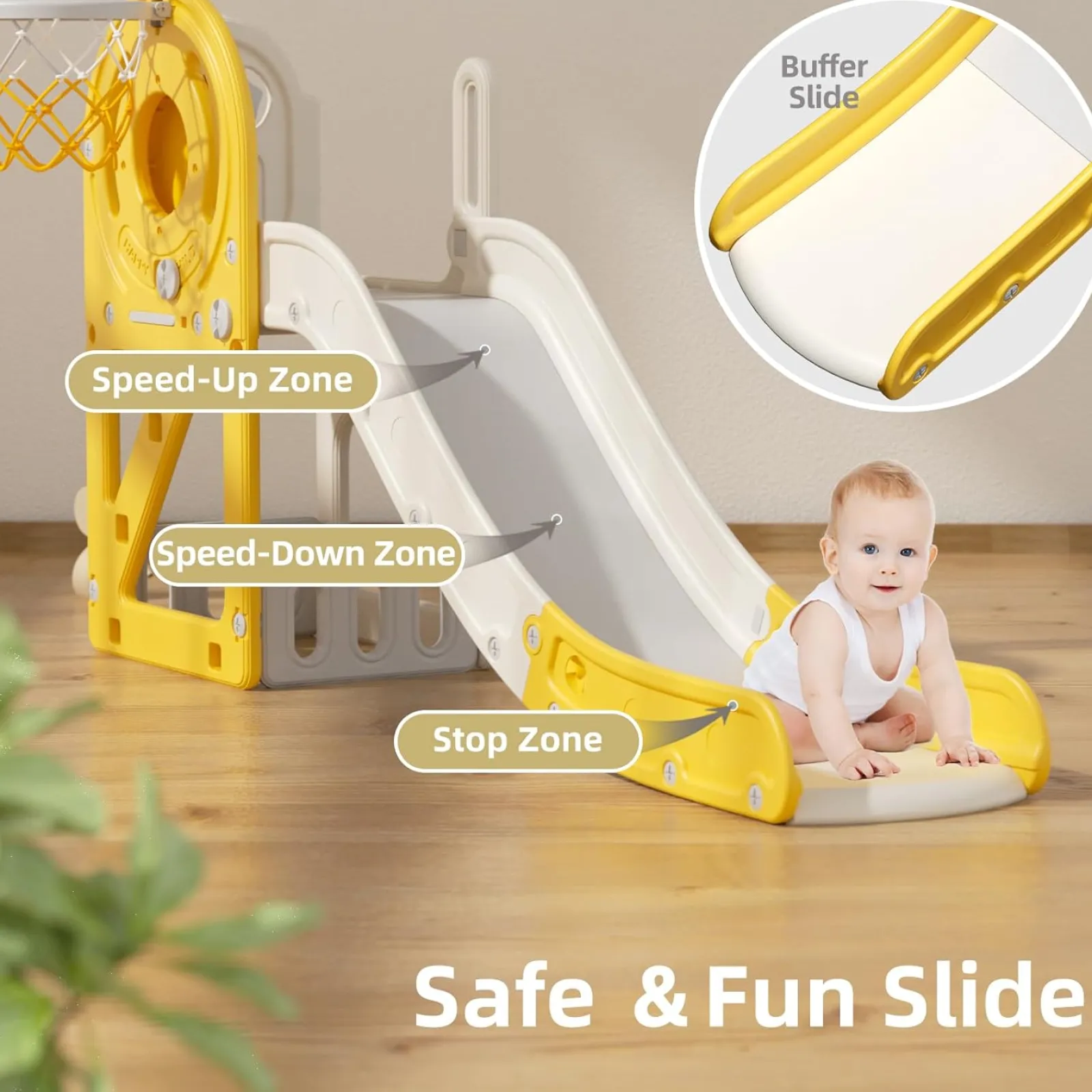 Little Helper Swing & Slide Sets & Garden Play & Trampolines | Montessori Toys & Products | Children’s Montessori Slide Set | Basketball Hoop | Indoor or Outdoor | Yellow or Grey