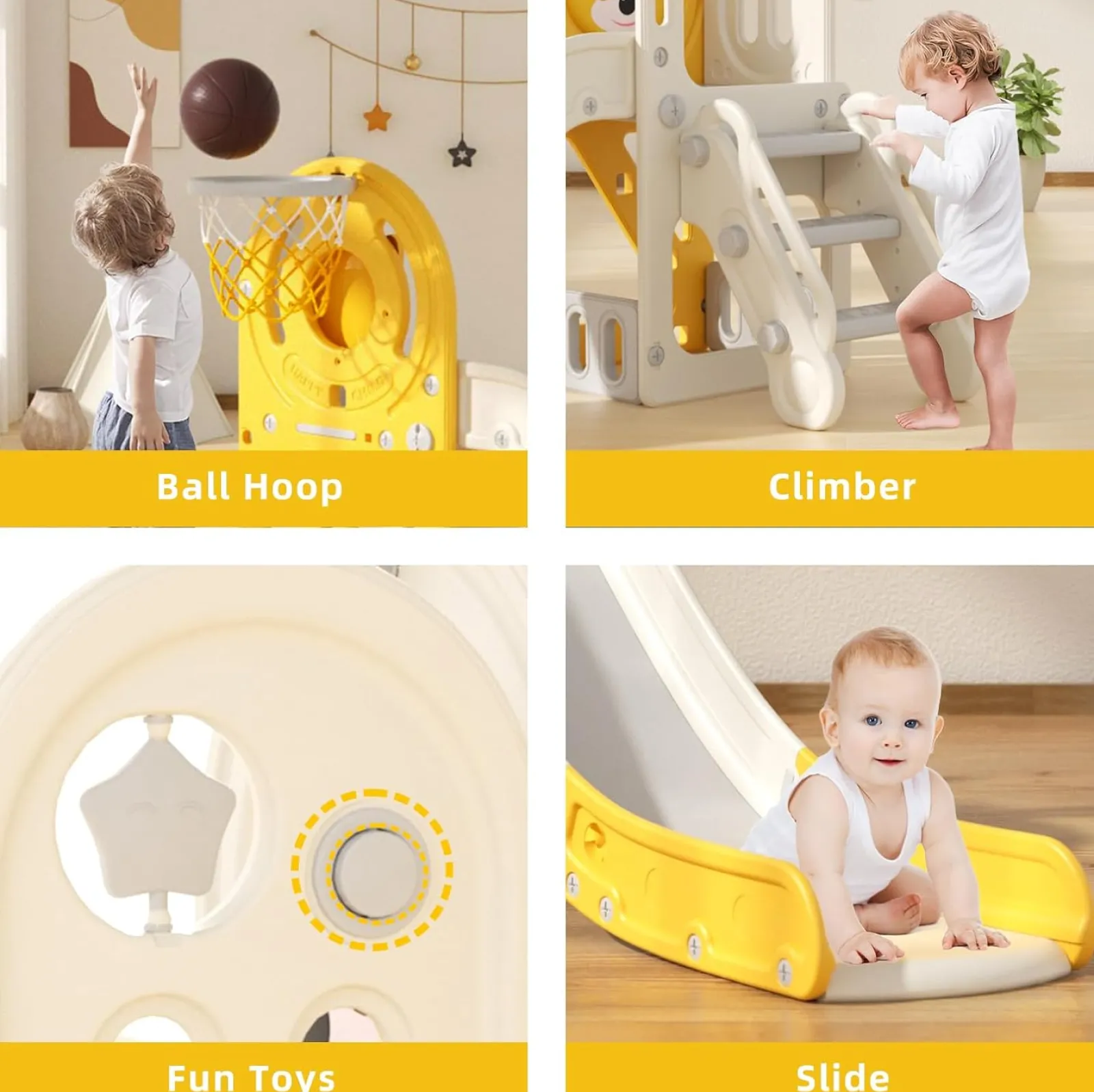 Little Helper Swing & Slide Sets & Garden Play & Trampolines | Montessori Toys & Products | Children’s Montessori Slide Set | Basketball Hoop | Indoor or Outdoor | Yellow or Grey