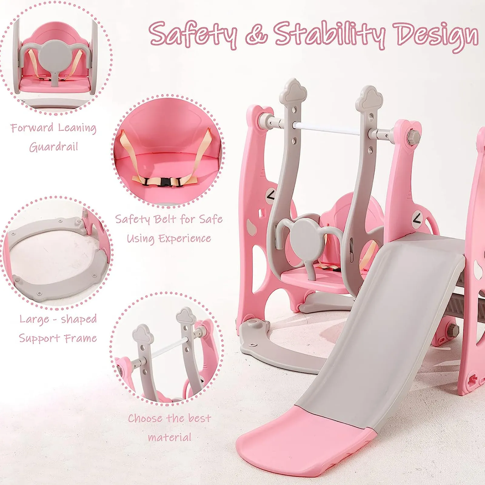 Little Helper Swing & Slide Sets & Garden Play & Trampolines | Children's Montessori Swing and Slide Set | Basketball Hoop | Indoor Outdoor | Pink, Grey or Blue