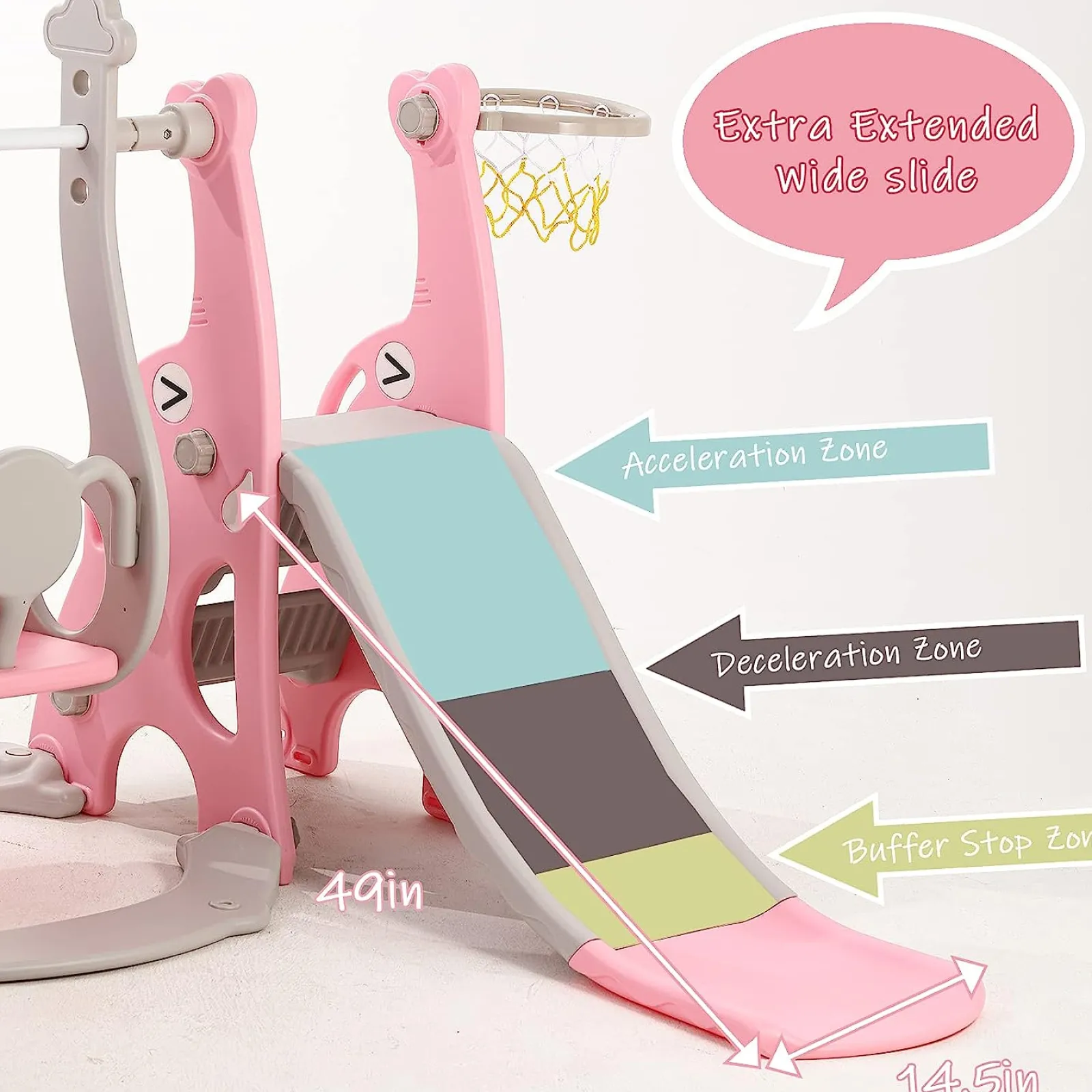 Little Helper Swing & Slide Sets & Garden Play & Trampolines | Children's Montessori Swing and Slide Set | Basketball Hoop | Indoor Outdoor | Pink, Grey or Blue