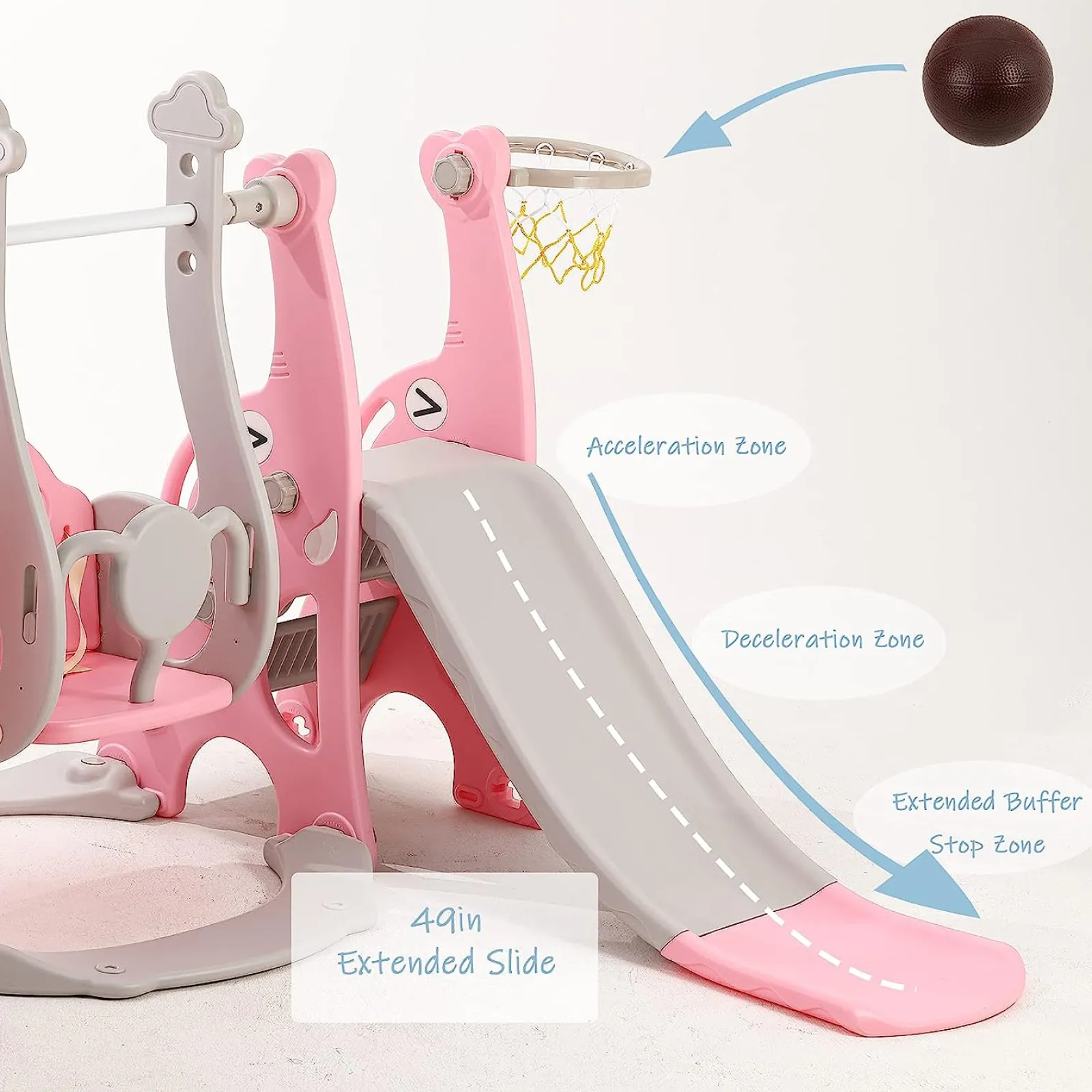 Little Helper Swing & Slide Sets & Garden Play & Trampolines | Children's Montessori Swing and Slide Set | Basketball Hoop | Indoor Outdoor | Pink, Grey or Blue