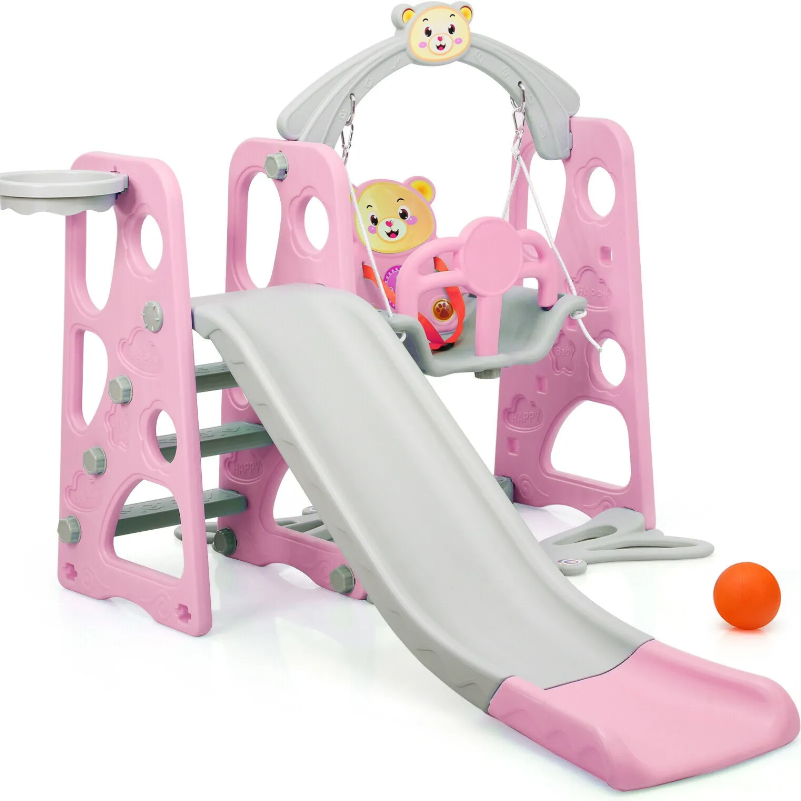 Little Helper Swing & Slide Sets & Garden Play & Trampolines | Children's Montessori Swing and Slide Set With Basketball Hoop | Indoor and Outdoor Play Play