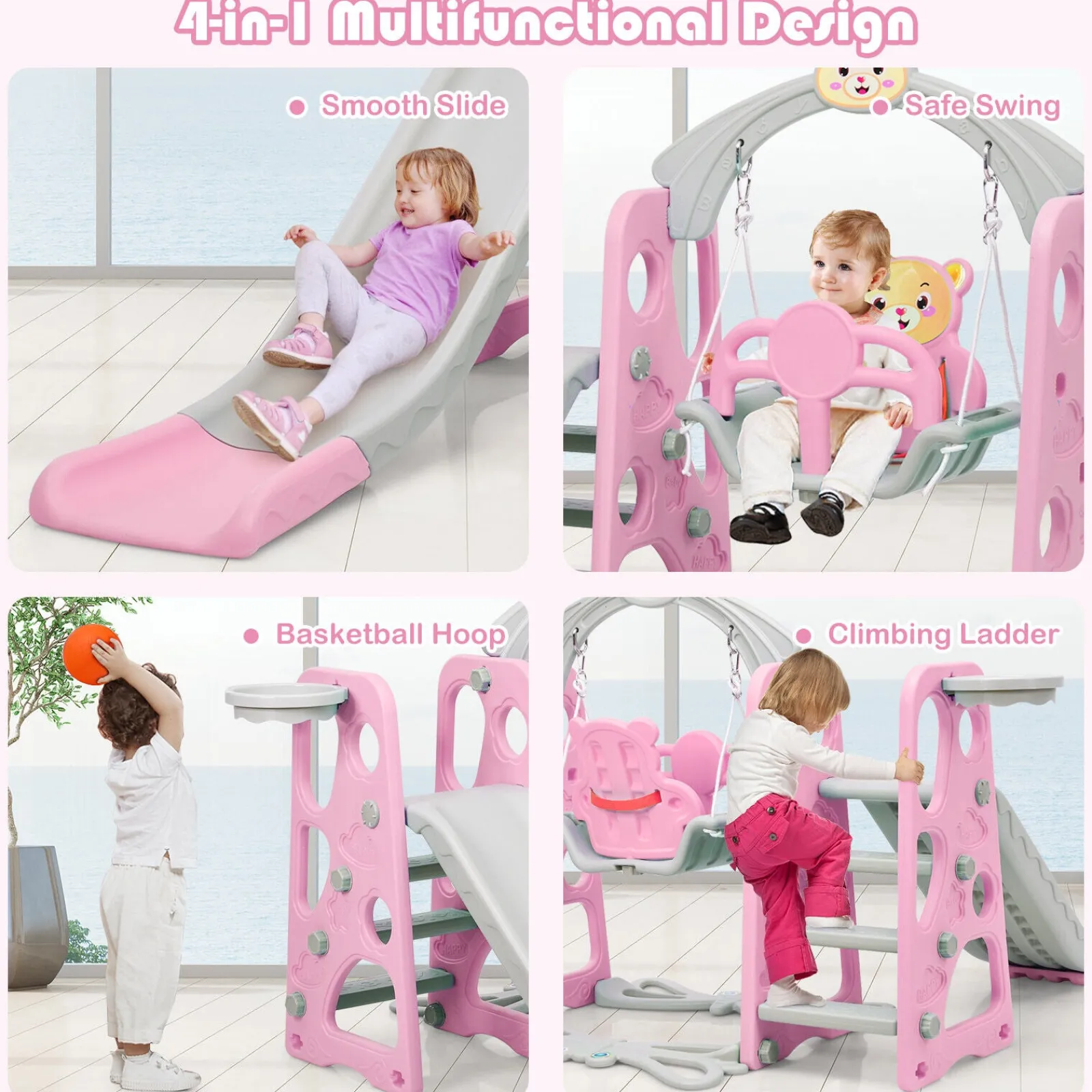 Little Helper Swing & Slide Sets & Garden Play & Trampolines | Children's Montessori Swing and Slide Set With Basketball Hoop | Indoor and Outdoor Play Play