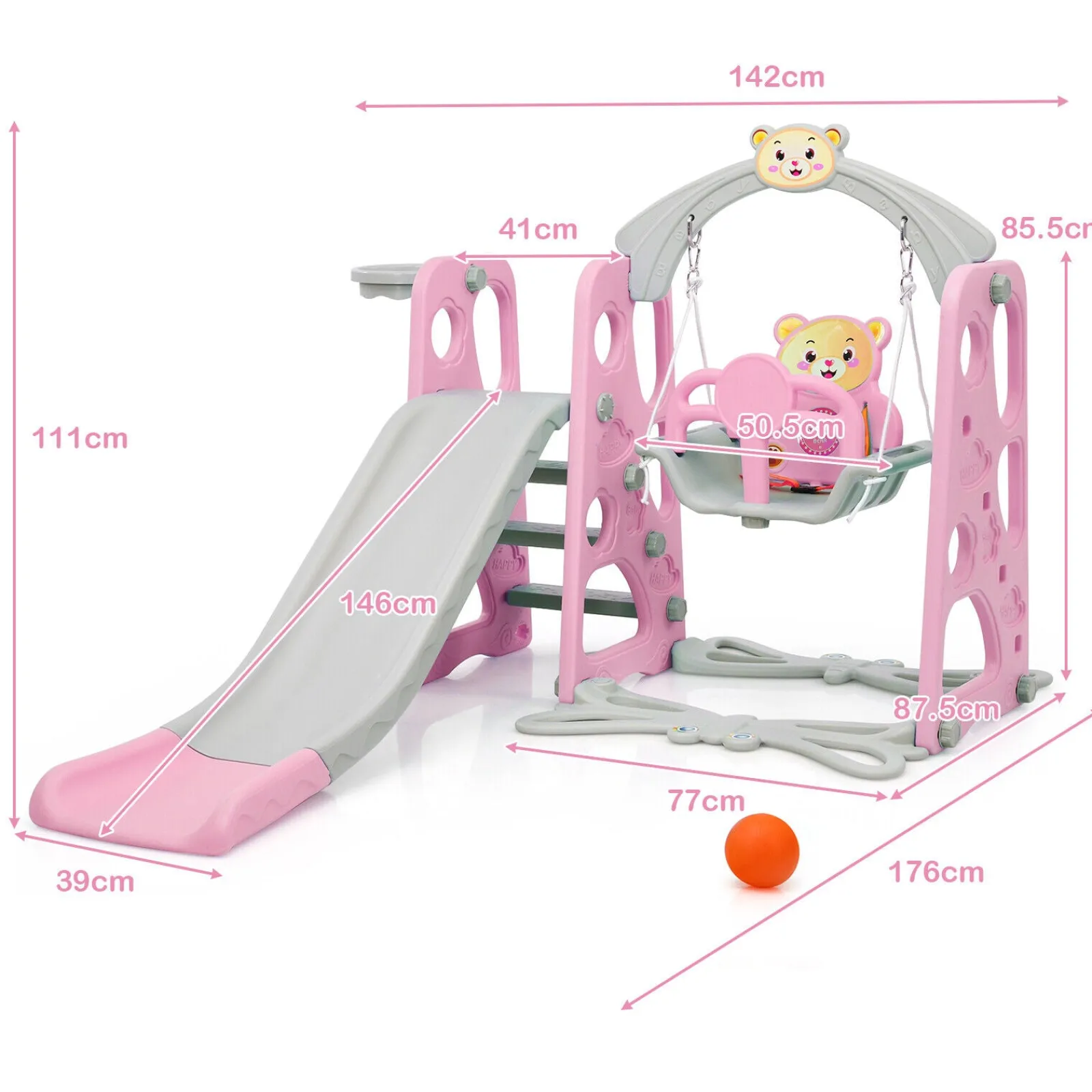 Little Helper Swing & Slide Sets & Garden Play & Trampolines | Children's Montessori Swing and Slide Set With Basketball Hoop | Indoor and Outdoor Play Play