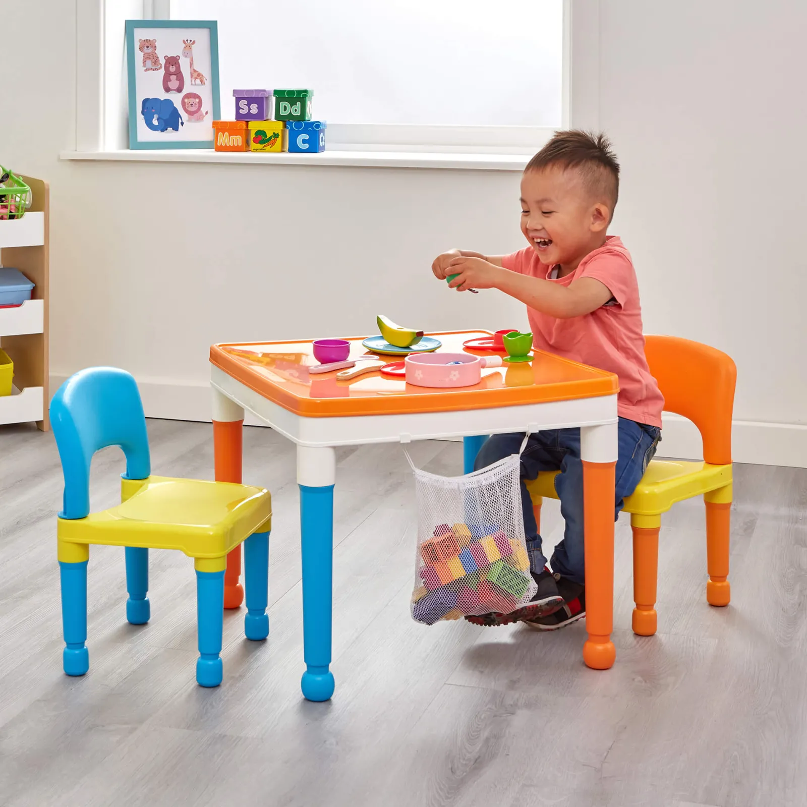 Little Helper Table & Chairs (plastic) | Children's Multipurpose Activity Table & 2 Chairs Set | Lego Board | Storage Bag