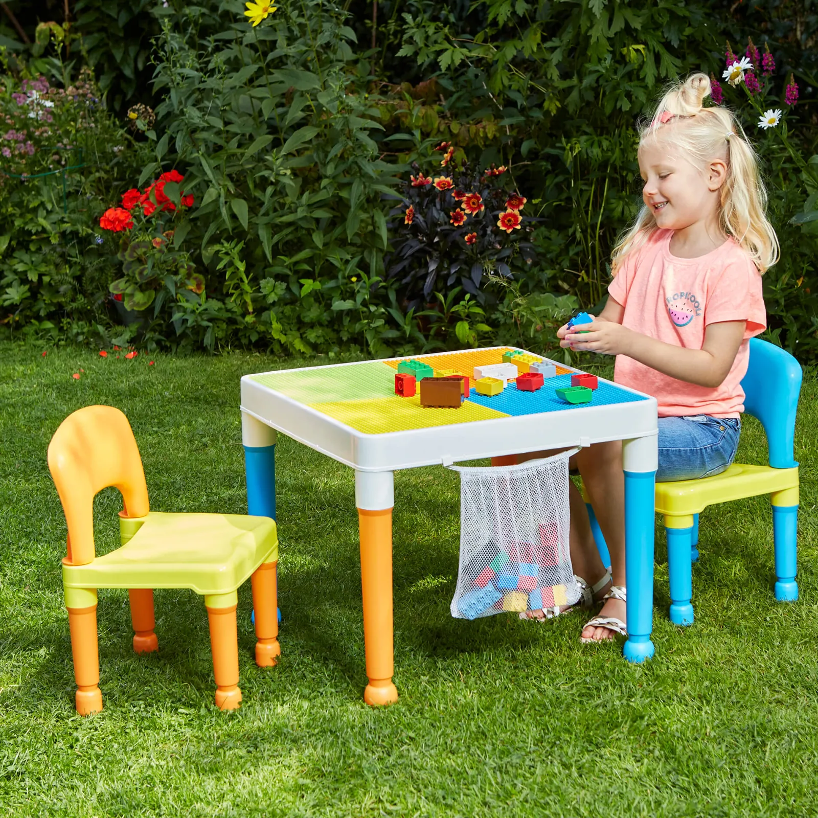Little Helper Table & Chairs (plastic) | Children's Multipurpose Activity Table & 2 Chairs Set | Lego Board | Storage Bag
