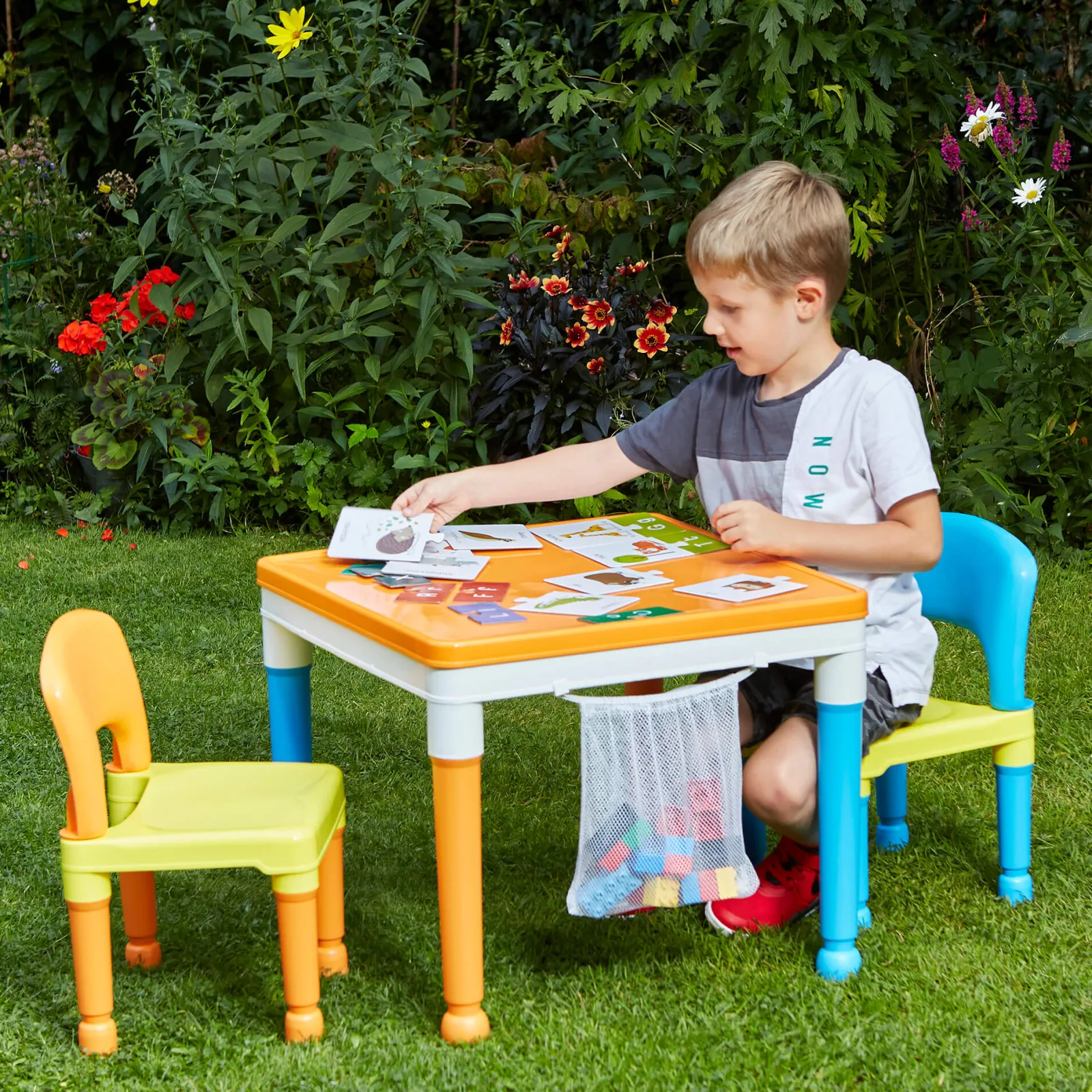 Little Helper Table & Chairs (plastic) | Children's Multipurpose Activity Table & 2 Chairs Set | Lego Board | Storage Bag