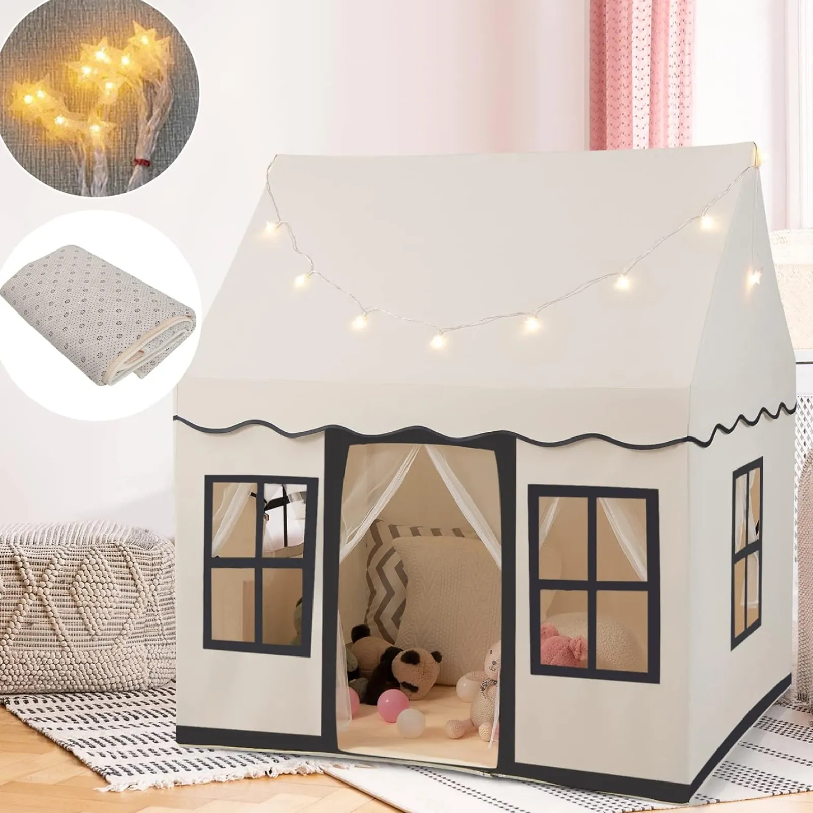 Little Helper Playhouses, Teepees & Dens | Playhouses, Teepees & Dens | Children’s Play House | Wendy House | Windows and Fairy Lights | Cream