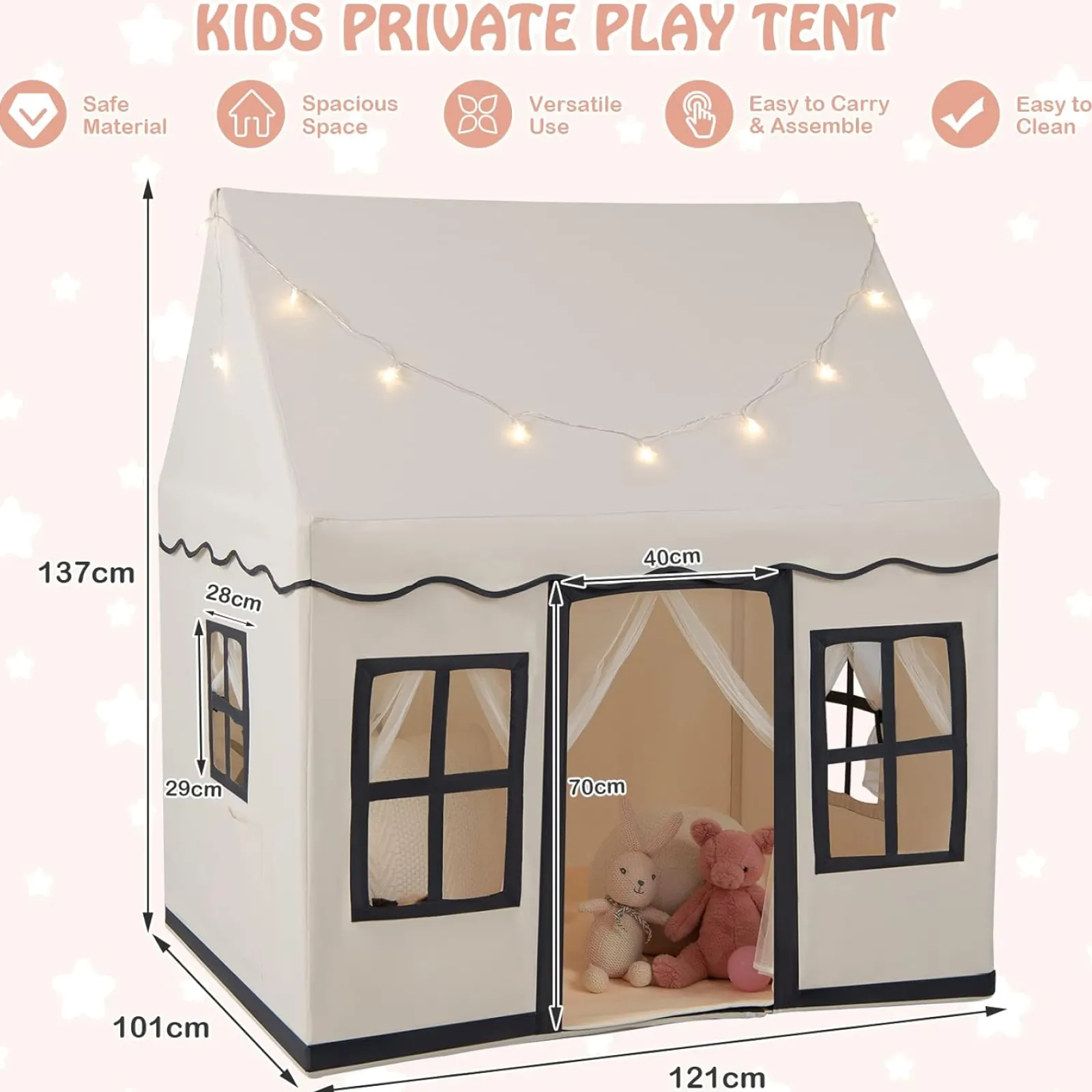 Little Helper Playhouses, Teepees & Dens | Playhouses, Teepees & Dens | Children’s Play House | Wendy House | Windows and Fairy Lights | Cream