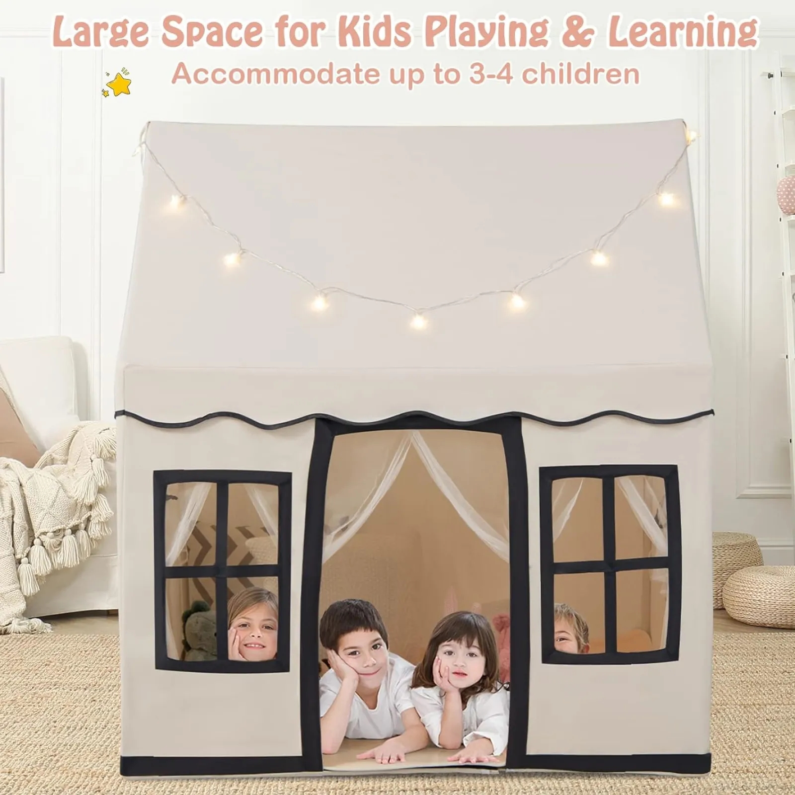 Little Helper Playhouses, Teepees & Dens | Playhouses, Teepees & Dens | Children’s Play House | Wendy House | Windows and Fairy Lights | Cream