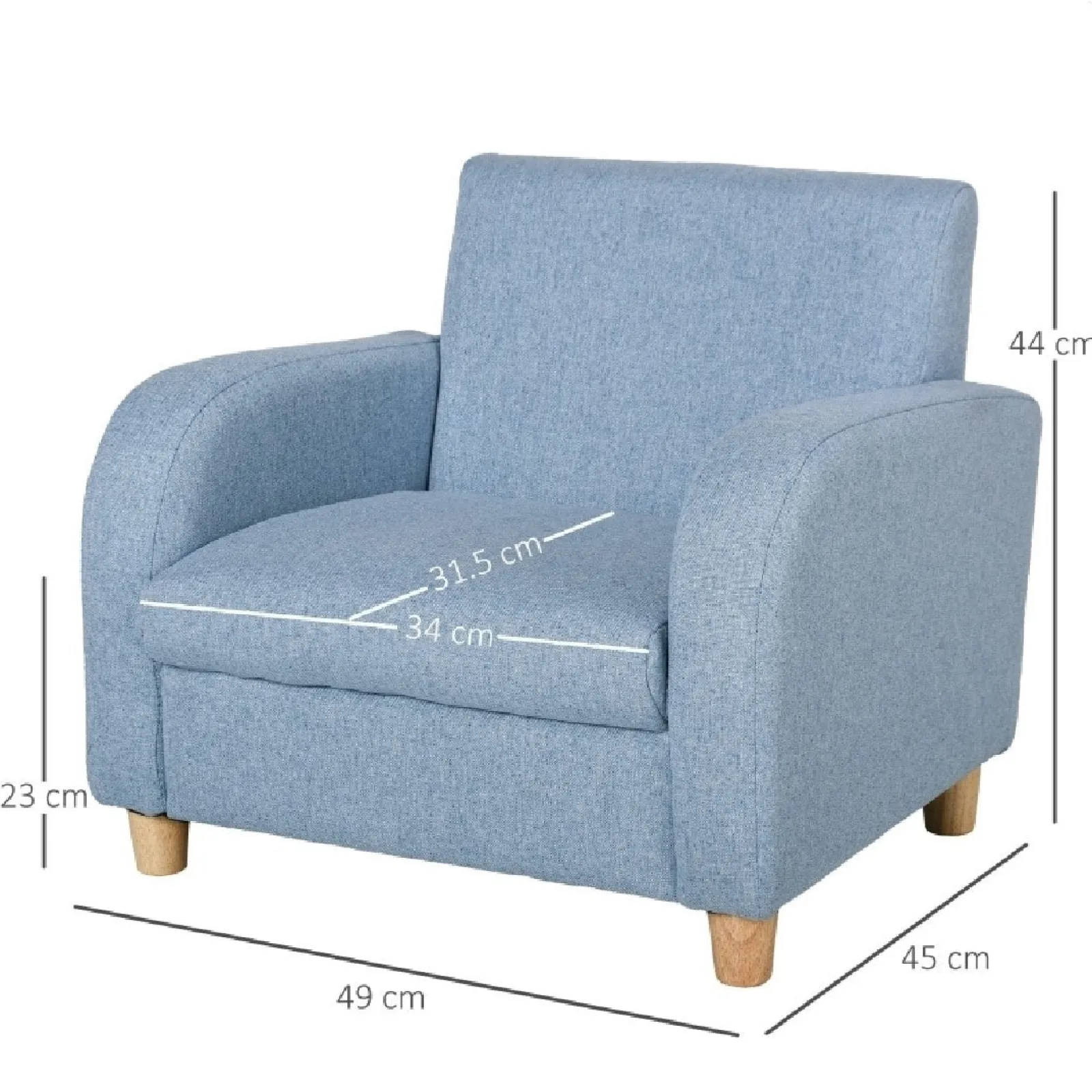 Little Helper Chairs & Stools | Childrens Premium Quality and Deluxe Single Armchair | Linen Look | Blue | 3-8 Years